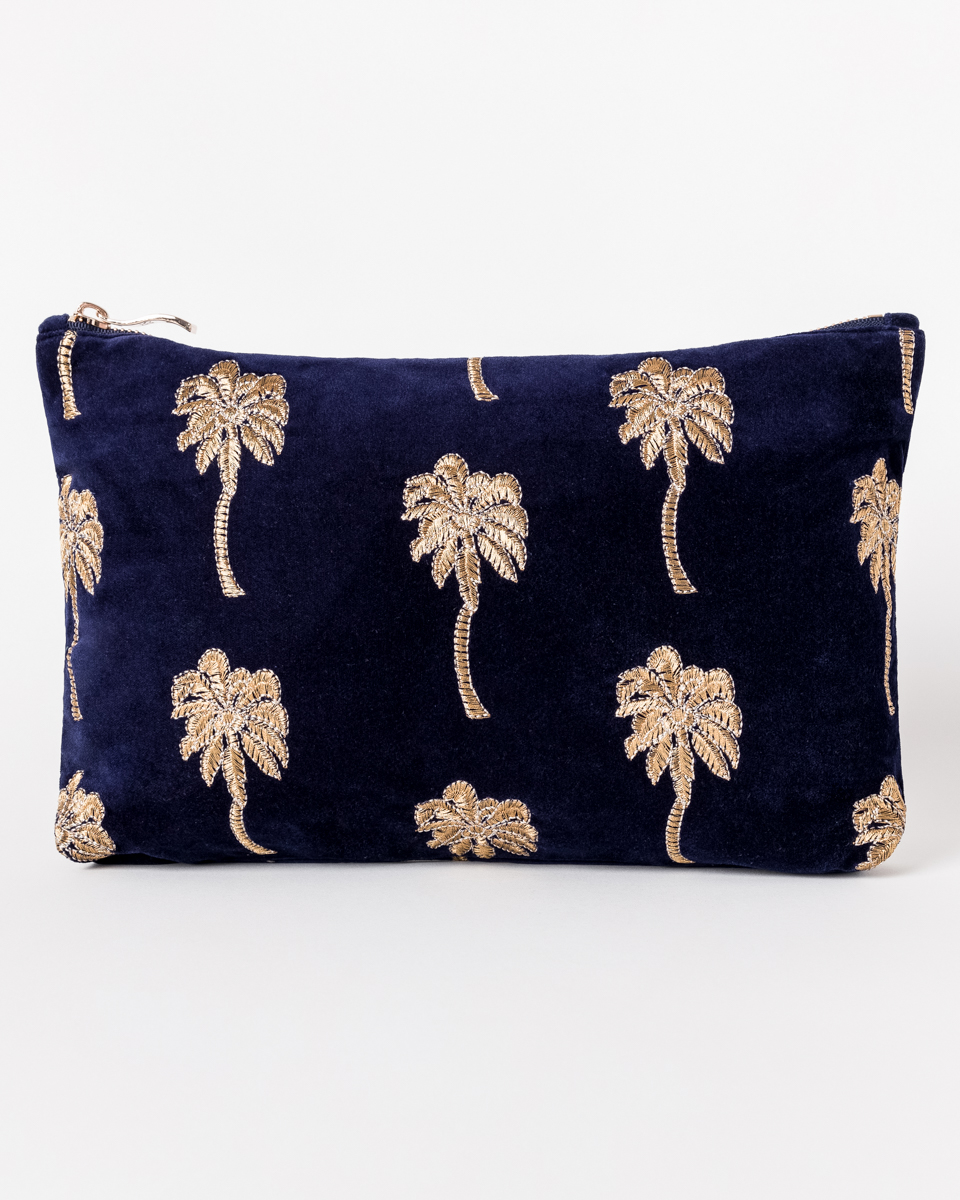 Gold Palm Everyday Pouch In Navy