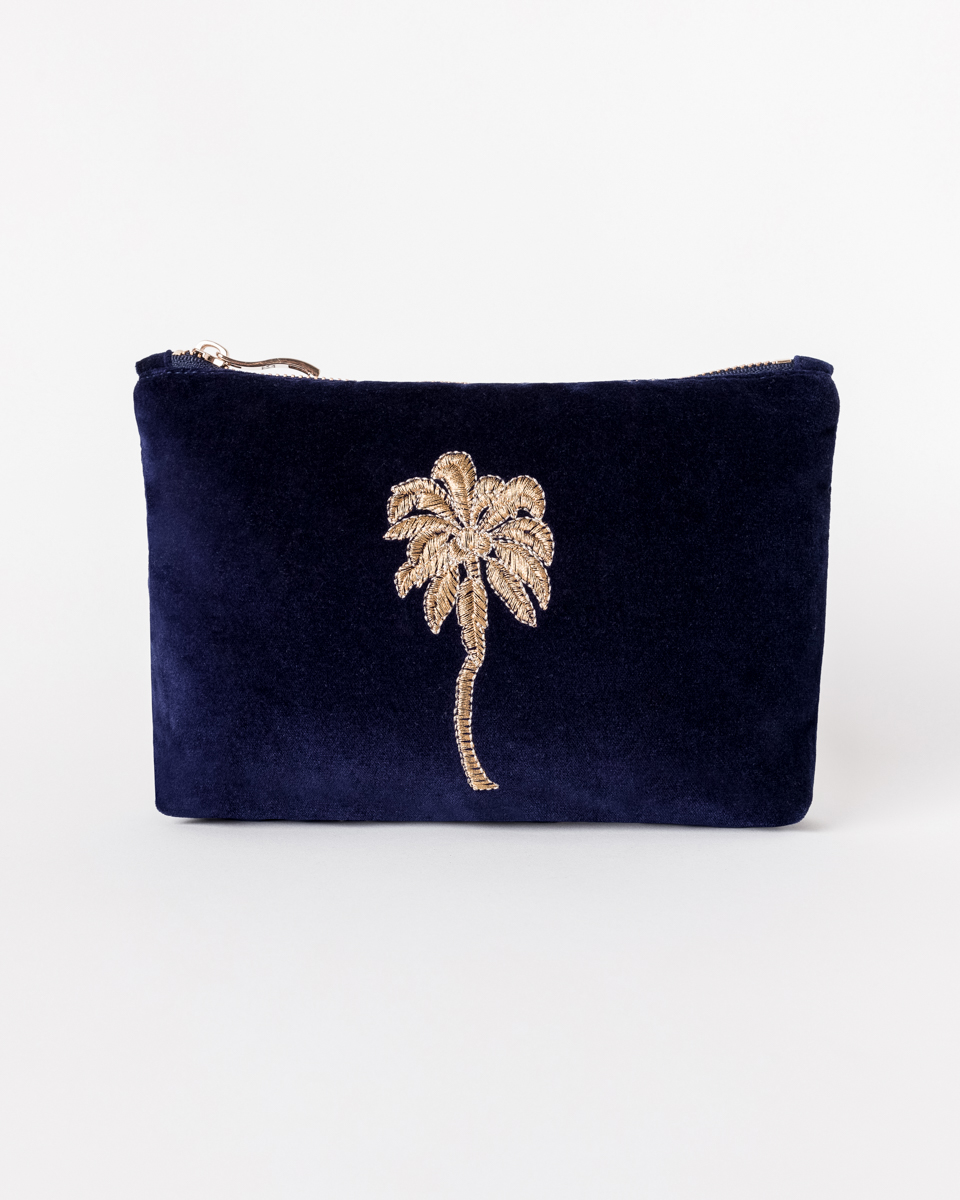 Gold Palm Mini Pouch In Navy