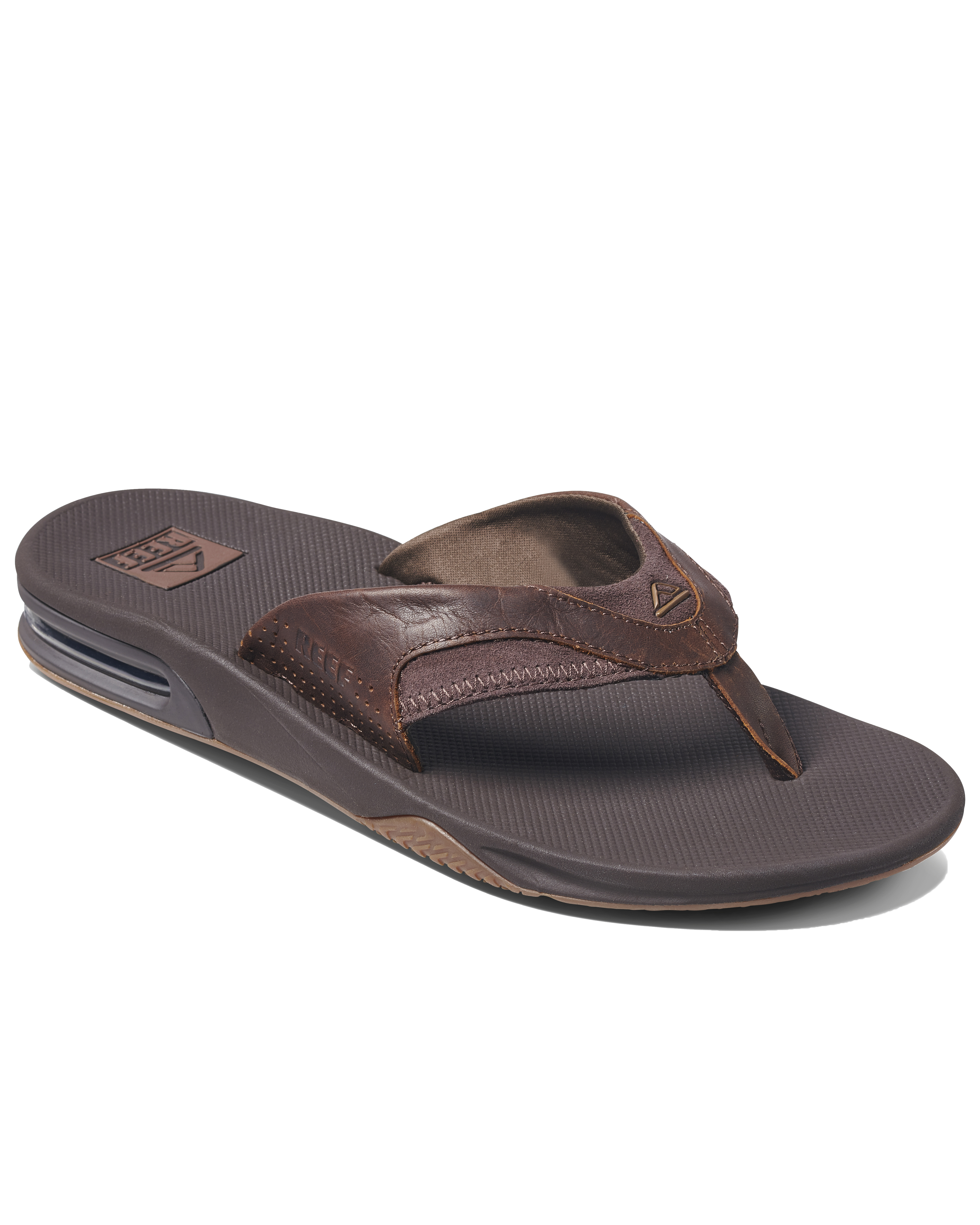 Leather Fanning Flip Flops In Dark Brown