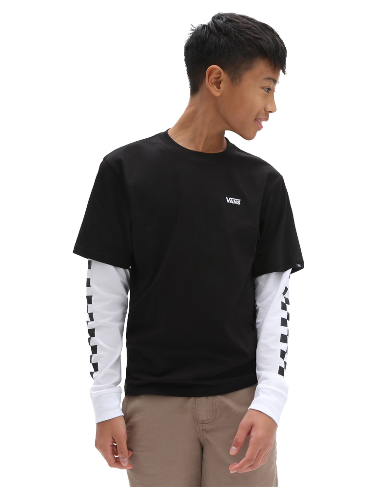 Long Check Twofer Boys T-shirt In Black
