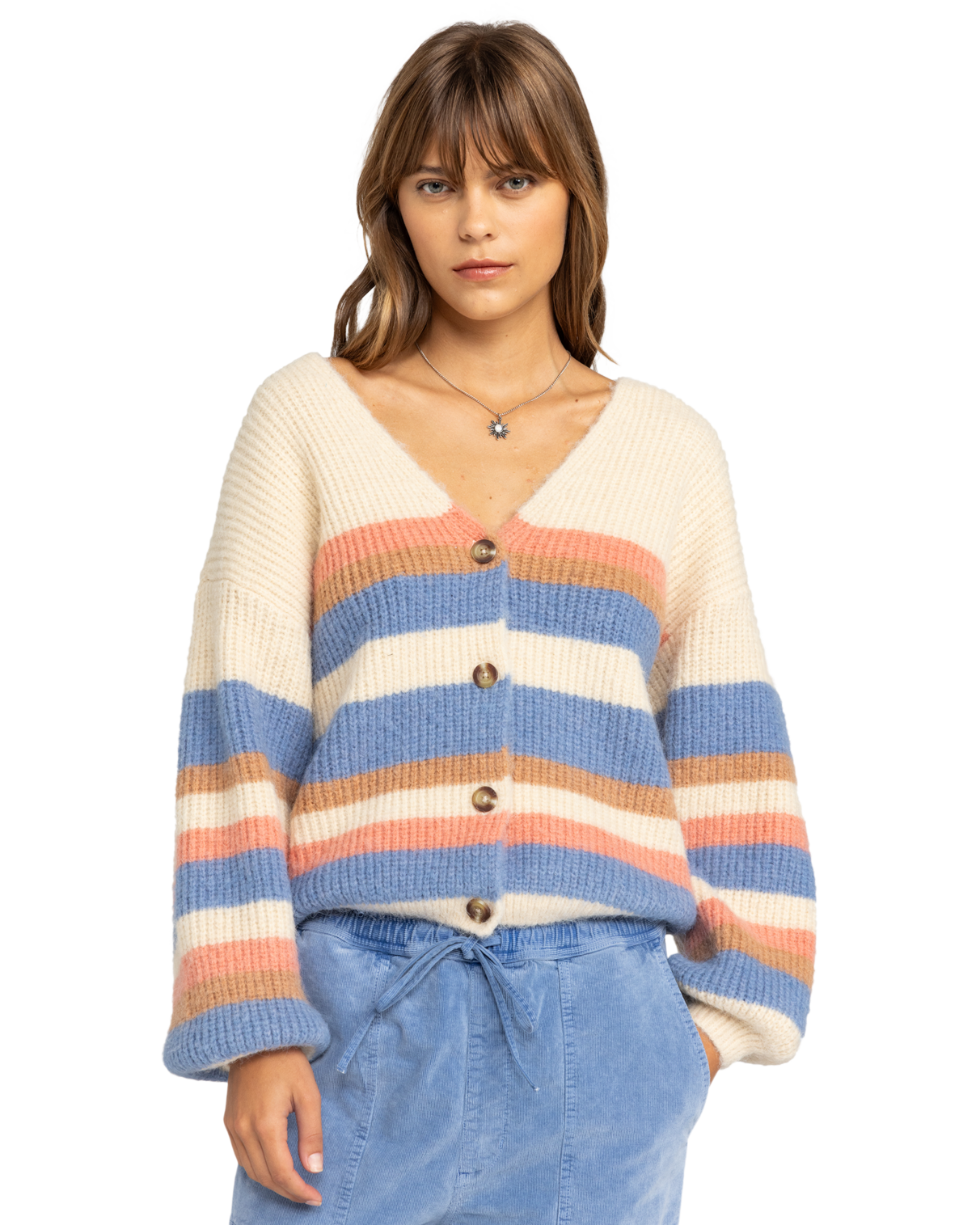 Marble Tiles Stripe Cardigan In Parchment