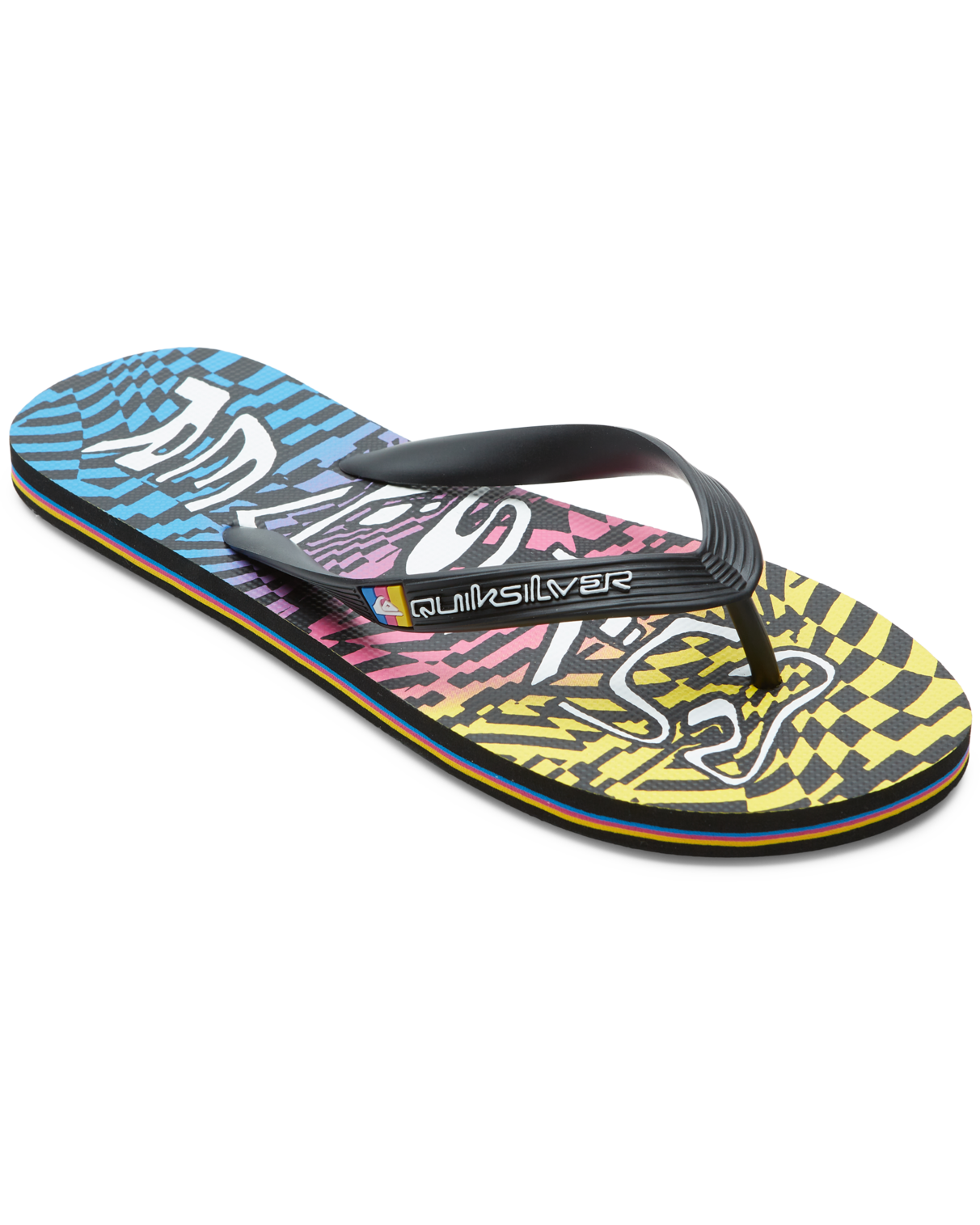 Molokai Wordblock Flip Flops In Black  BlueandPink