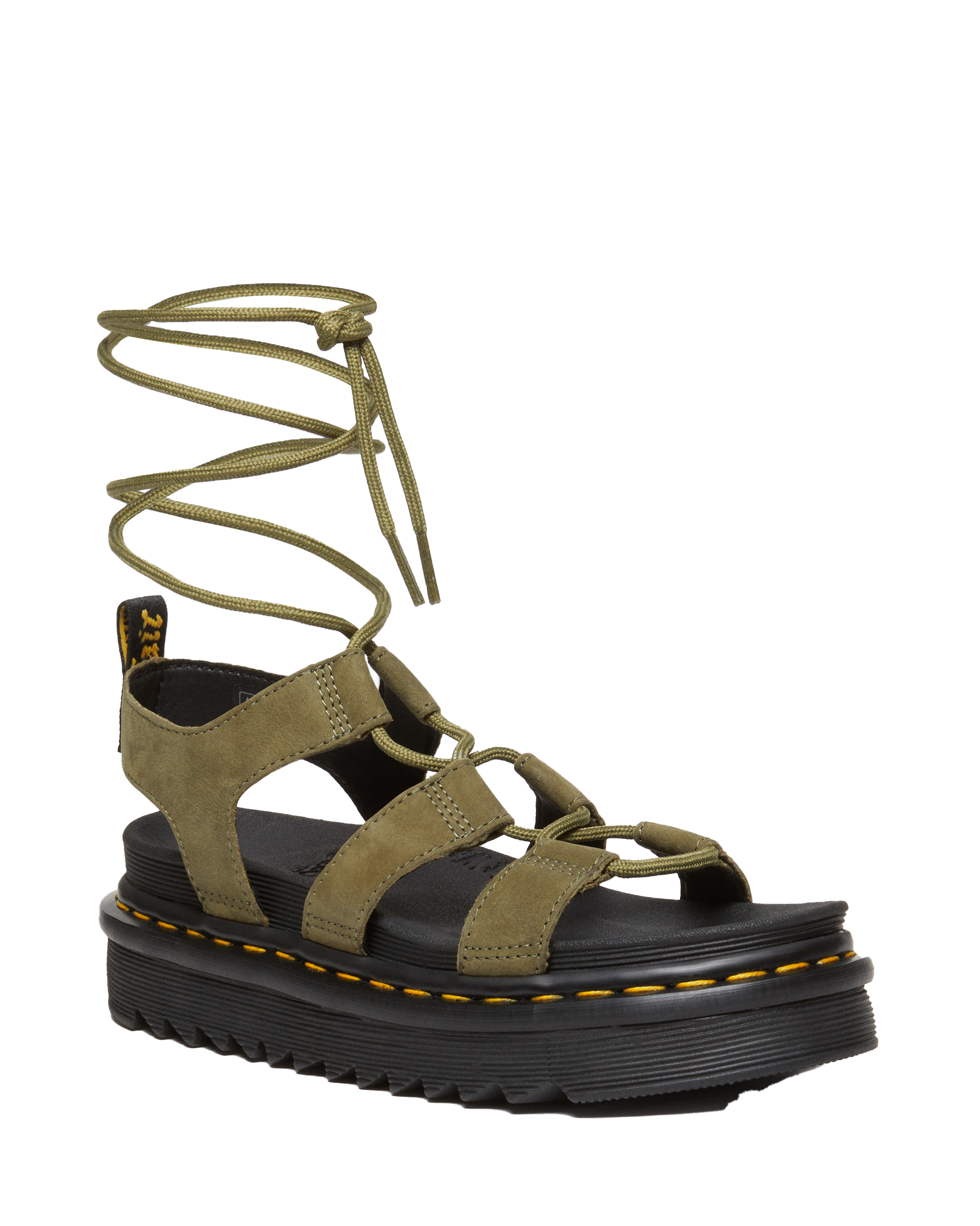 Nartilla Tumbled Nubuck Lace Up Gladiator Sandals In Muted Olive