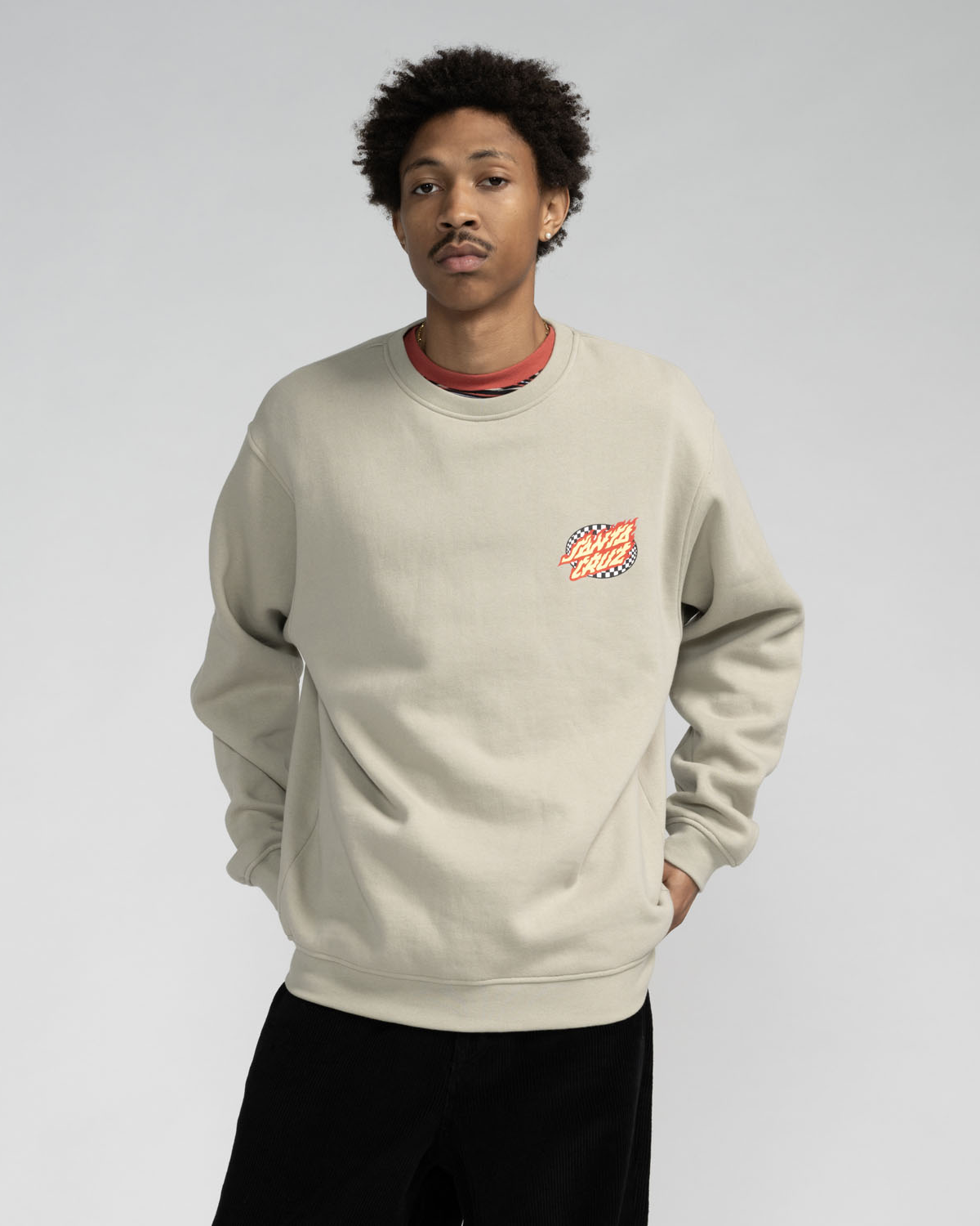 Oval Check Flame Sweatshirt In Stone Grey