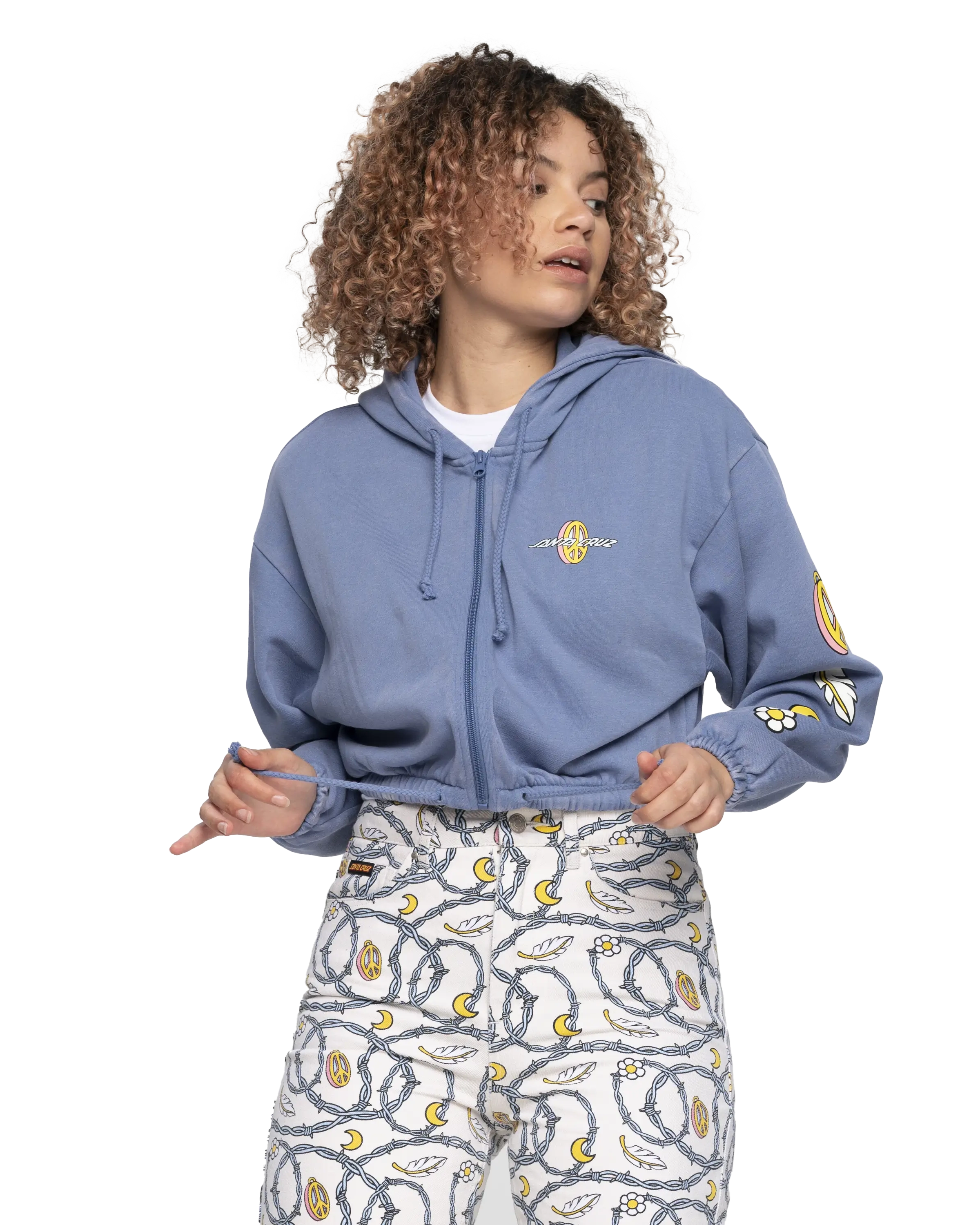 Peace Strip Zip Hoodie In Navy Wash