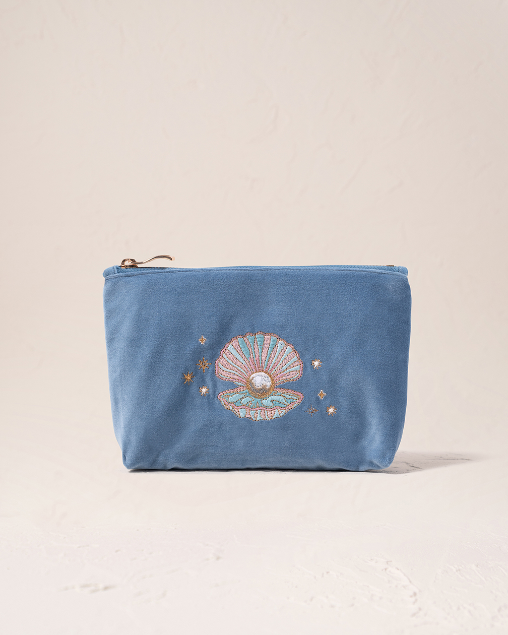 Pearl Shell Velvet Mini Pouch In Dusky Blue