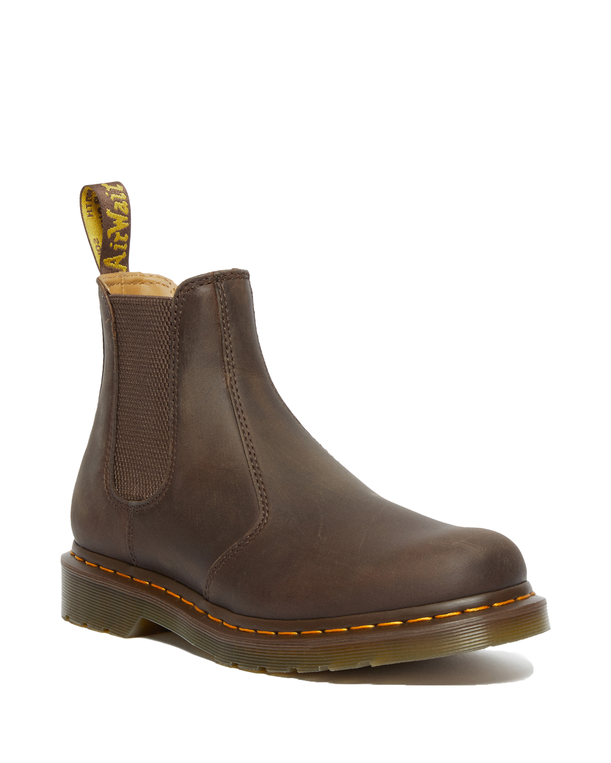 2976 Yellow Stitch Crazy Horse Chelsea Boot In Dark Brown