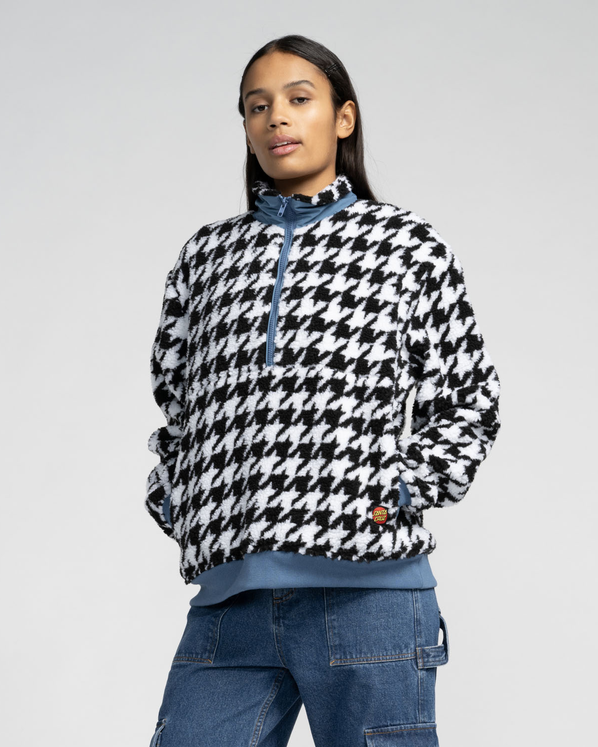 Astra Sherpa Fleece Jacket In BlackandWhite