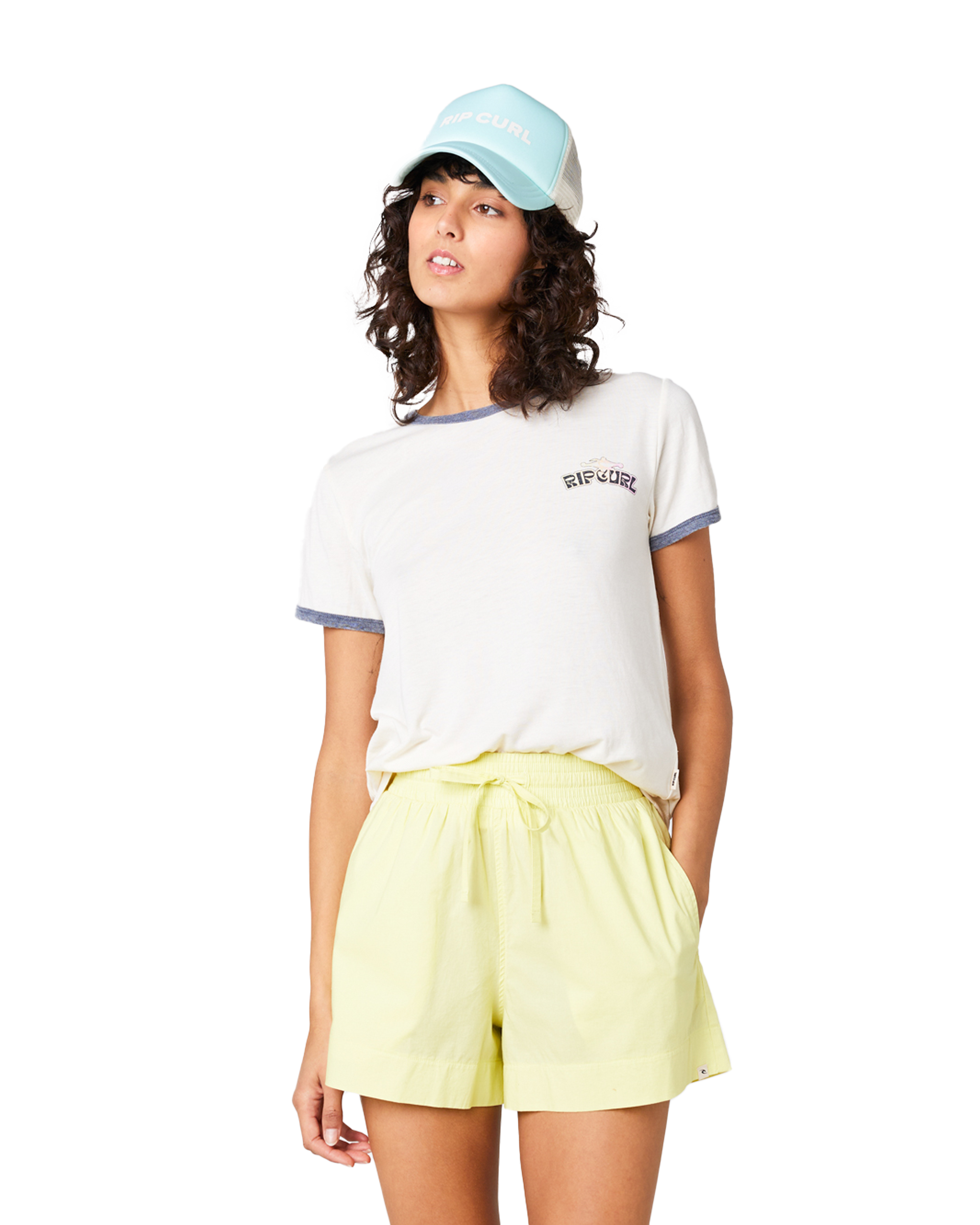 Ringer Neon T-shirt In Off White