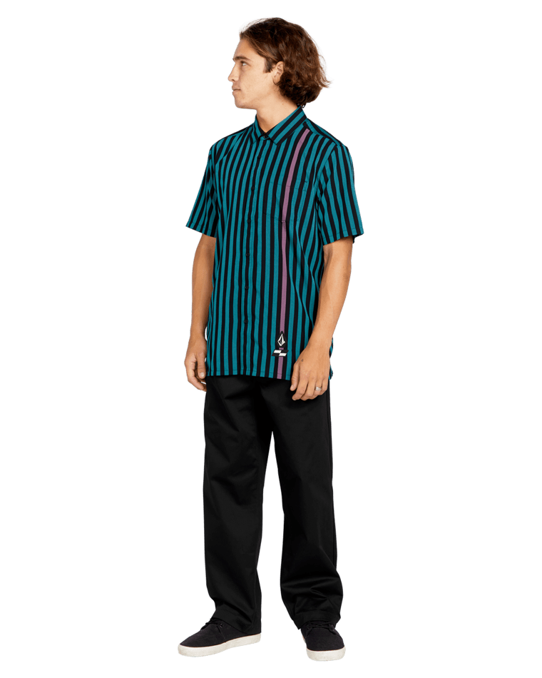 Schroff X Volcom Stripe Shirt In Dusty Aqua
