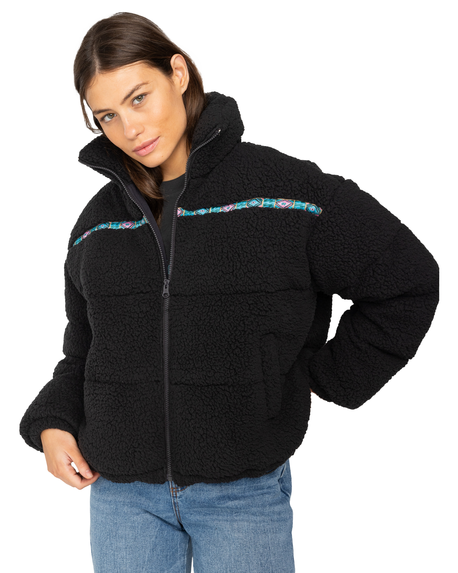 Sherpa Puffer Jacket In Black Sands