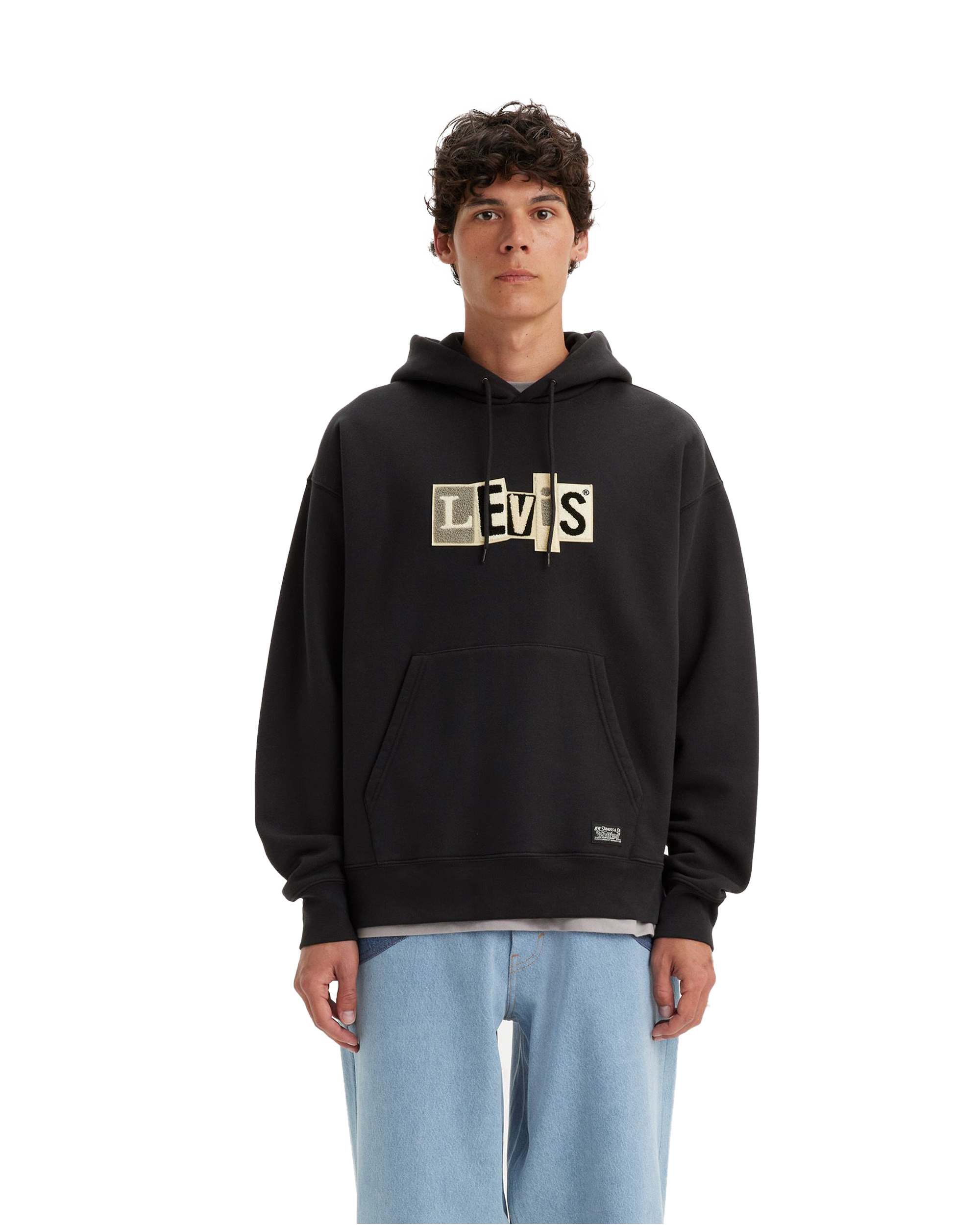 Skate Hoodie In Chenille Patch Black Grey