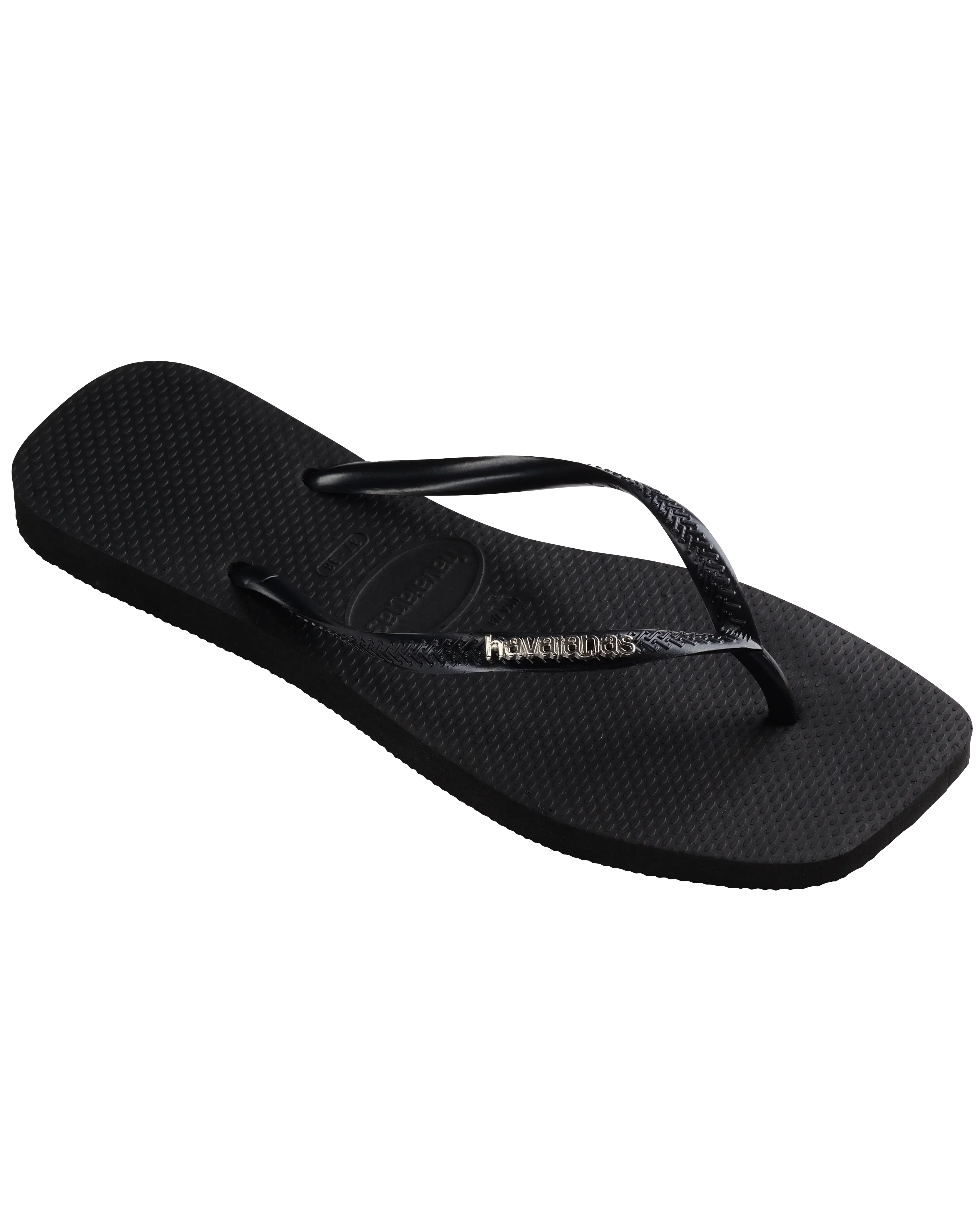 Square Logo Metallic Flip Flops In BlackandSilver