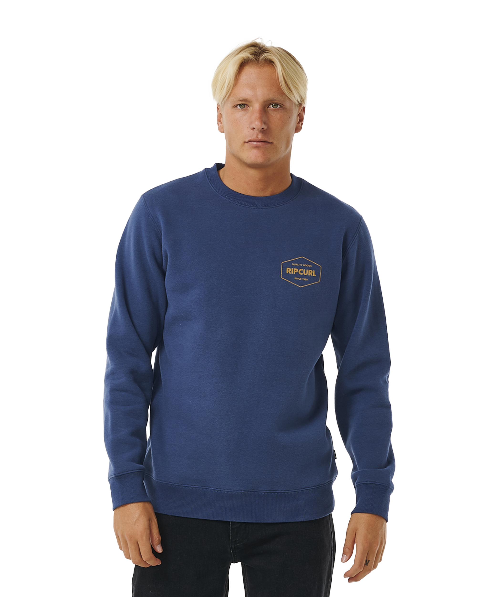 Stapler Crew Sweatshirt In Washed Navy