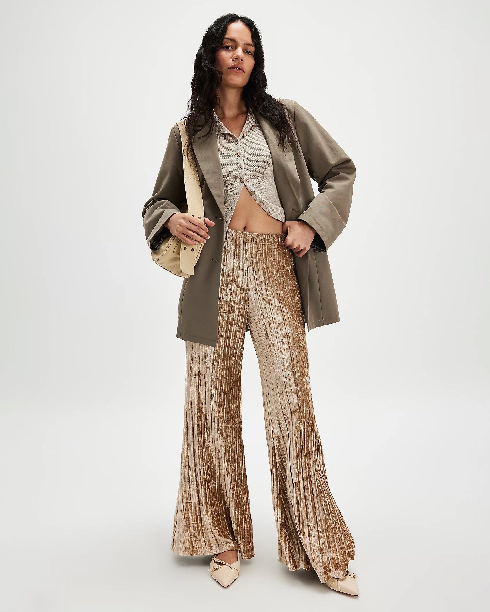 Star Sign Velvet Trousers In Champagne