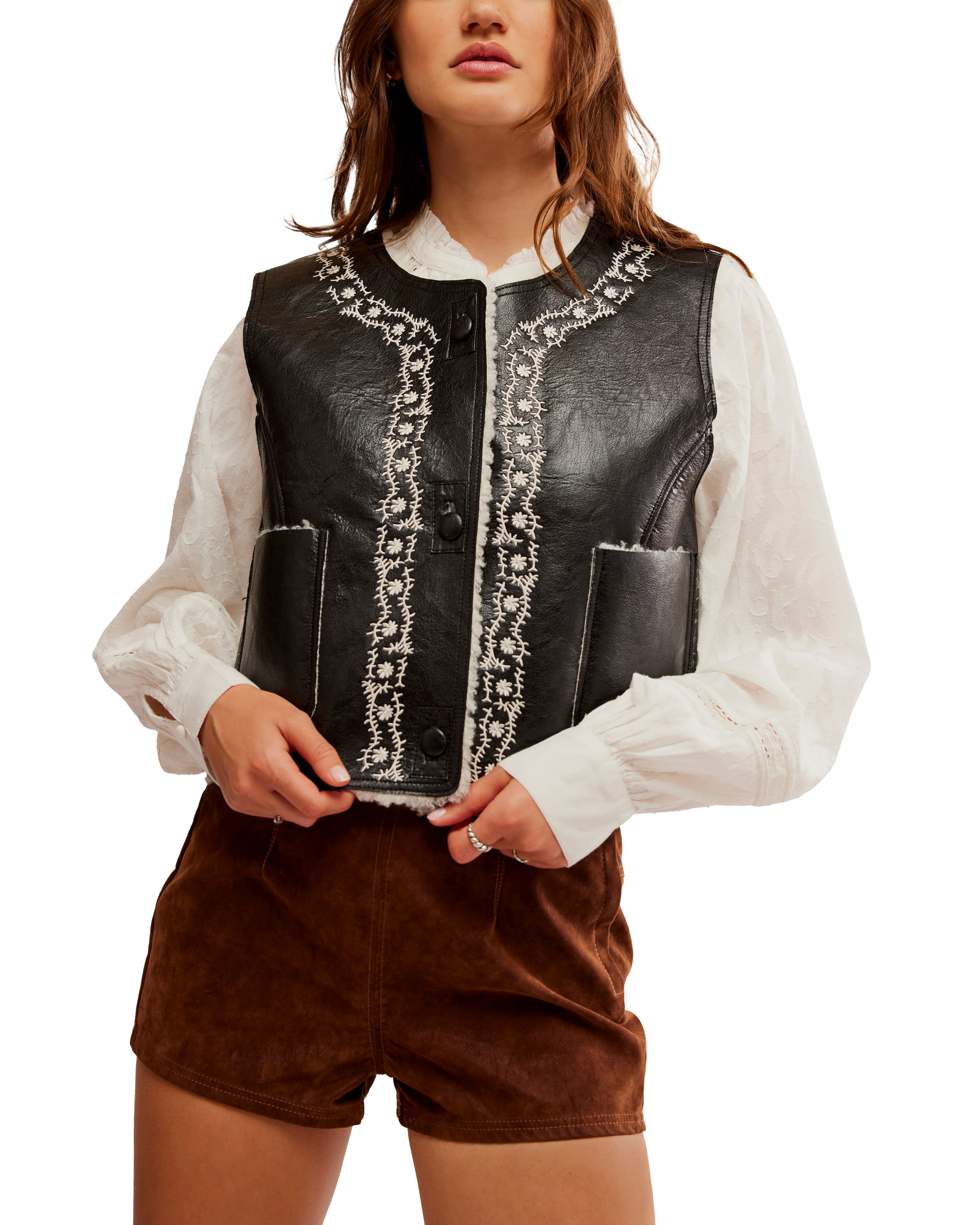 Travellers Leather Waistcoat In BlackandCream