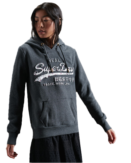 Vintage Logo Infill Hoodie In Charcoal Marl