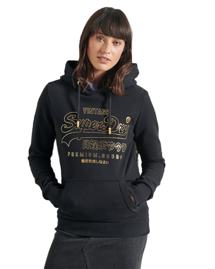 Vintage Logo Luster Hoodie In Black