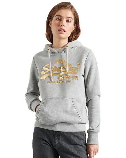 Vintage Logo Luster Hoodie In Grey Marl