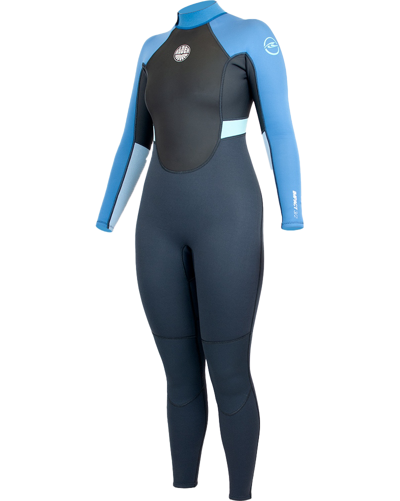 Womens Impact 3/2mm Back Zip Wetsuit In Graphite  Faeince BlueandGlacier