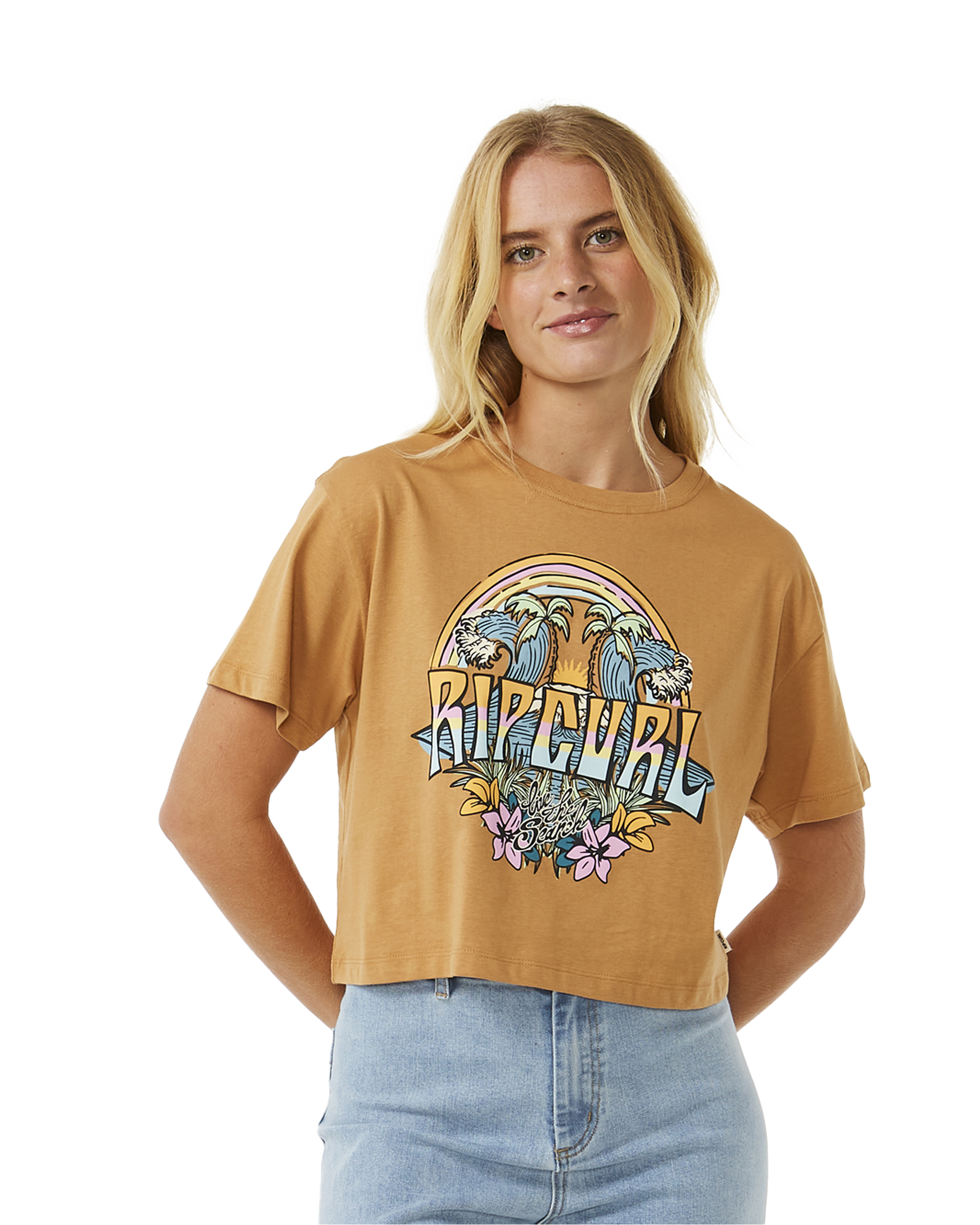 Block Party Crop T-shirt In Light Brown
