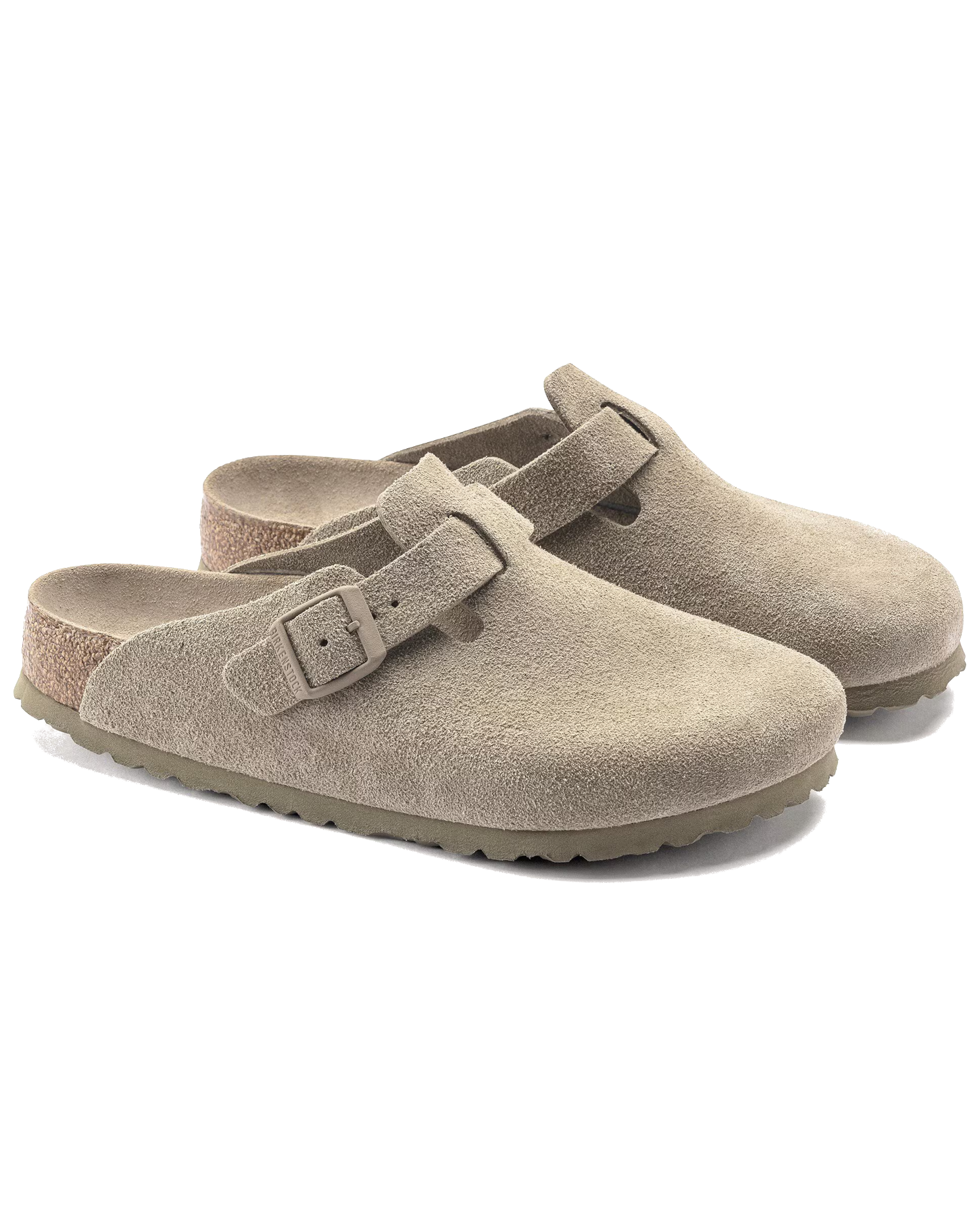 Boston Soft Footbed Suede Leather Sandals In Faded Khaki