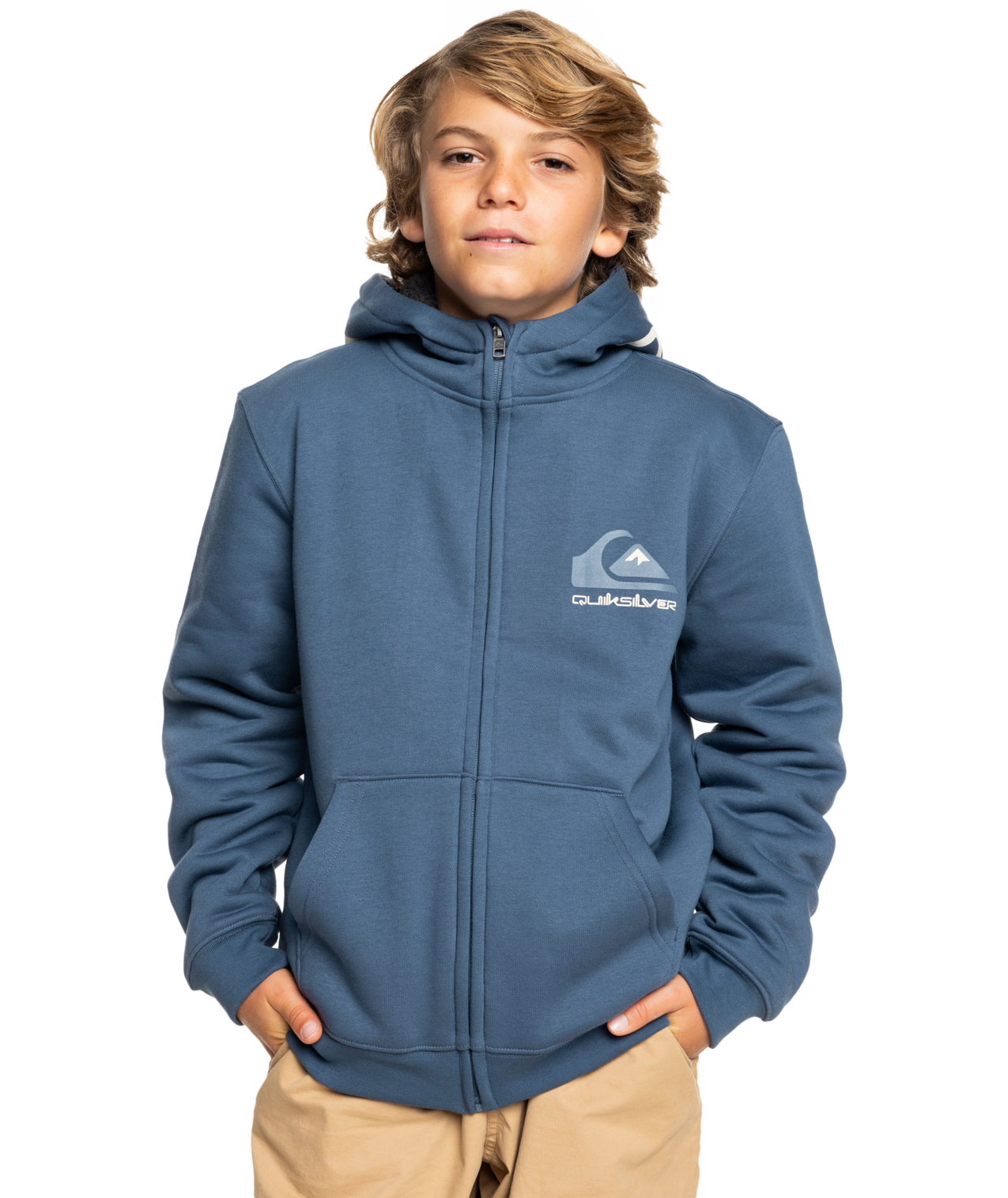 Boys Best Wave Sherpa Zip Hoodie In Vintage Indigo