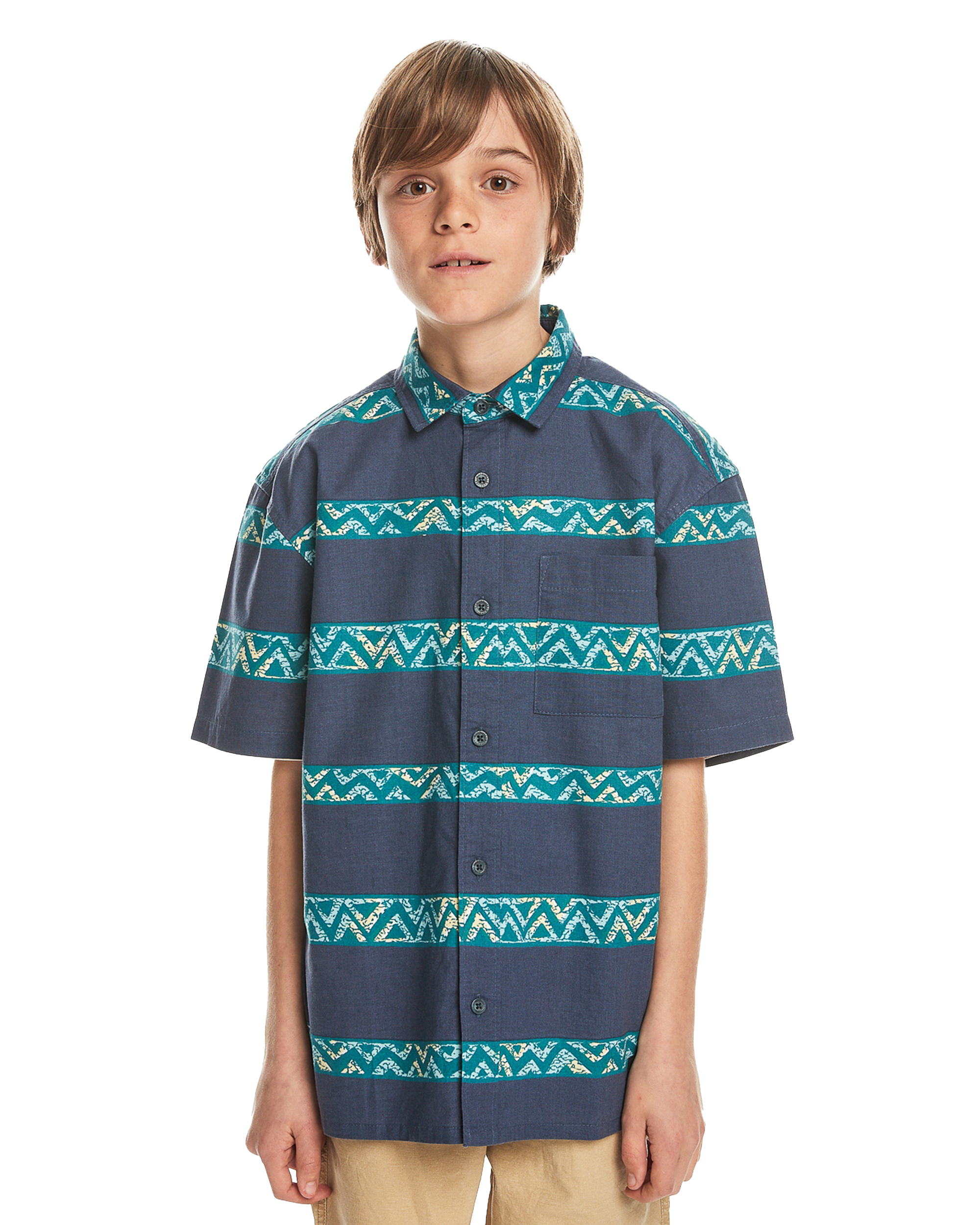 Boys Dalnavert Shirt In Crown BlueandHeritage Stripe
