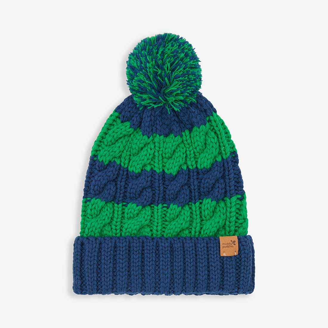 Striped Cable Bobble Hat Green - M/l / Green