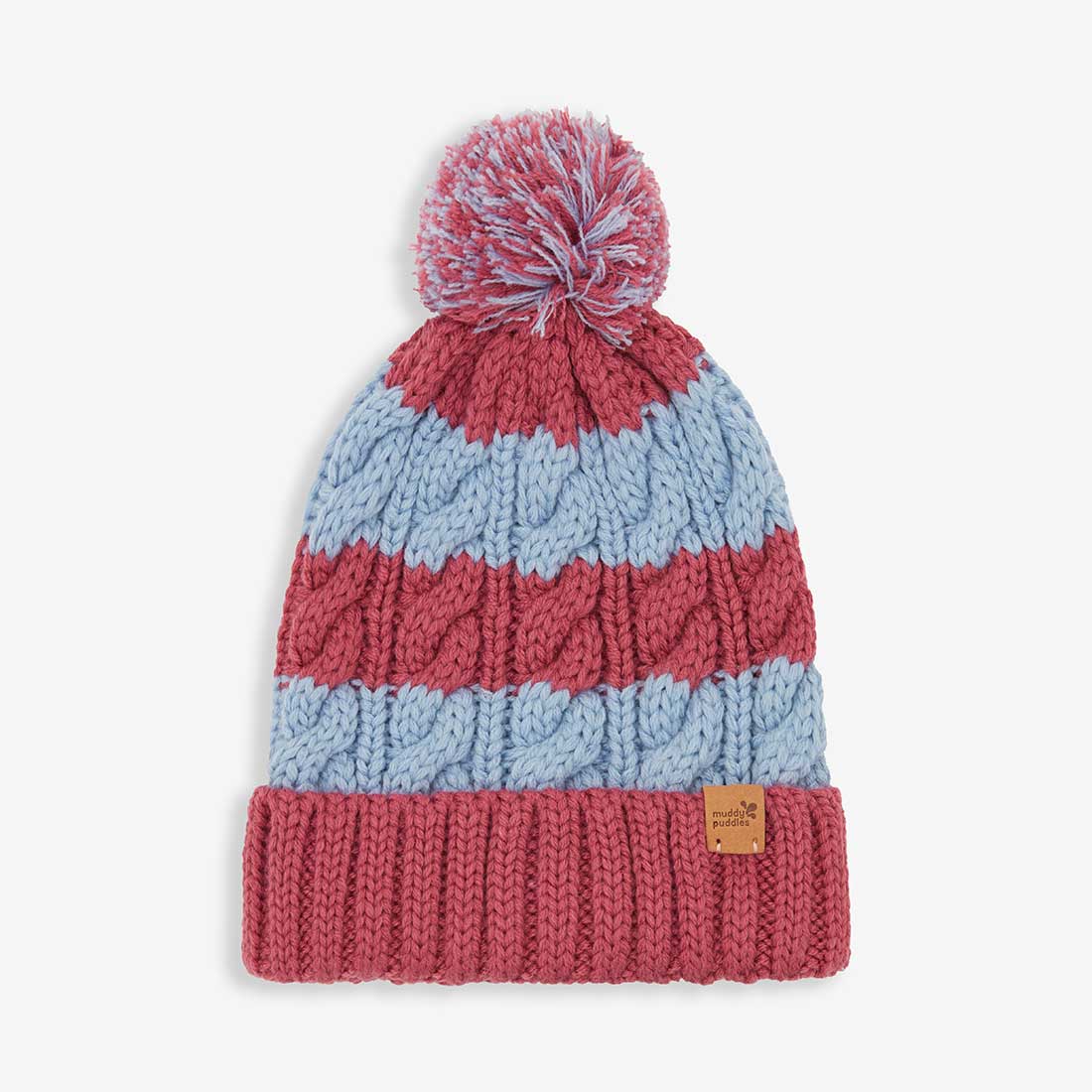 Striped Cable Bobble Hat Pink - S/m / Blue