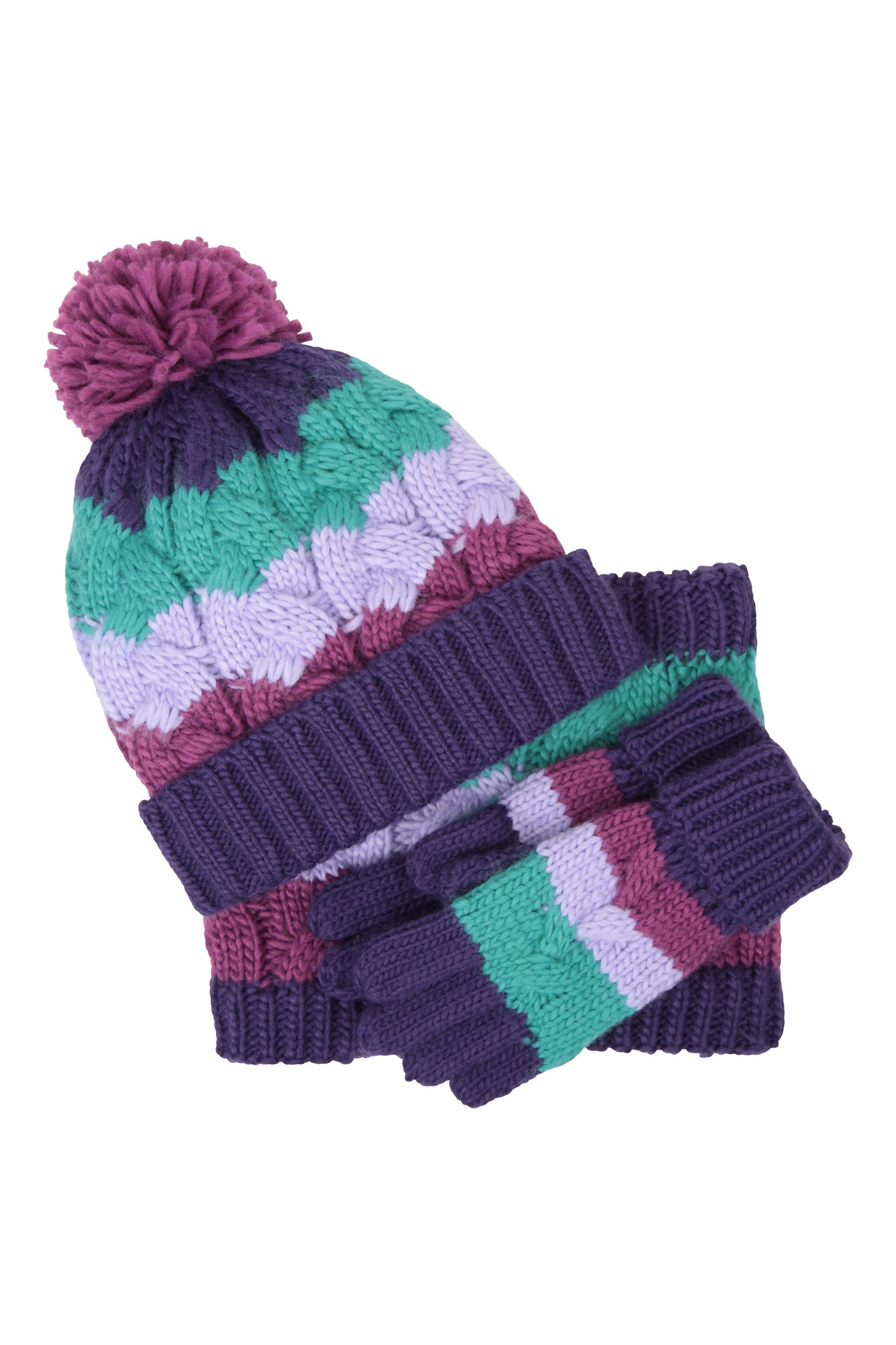 Chunky Knit Kids Winter Accessories Set - Purple