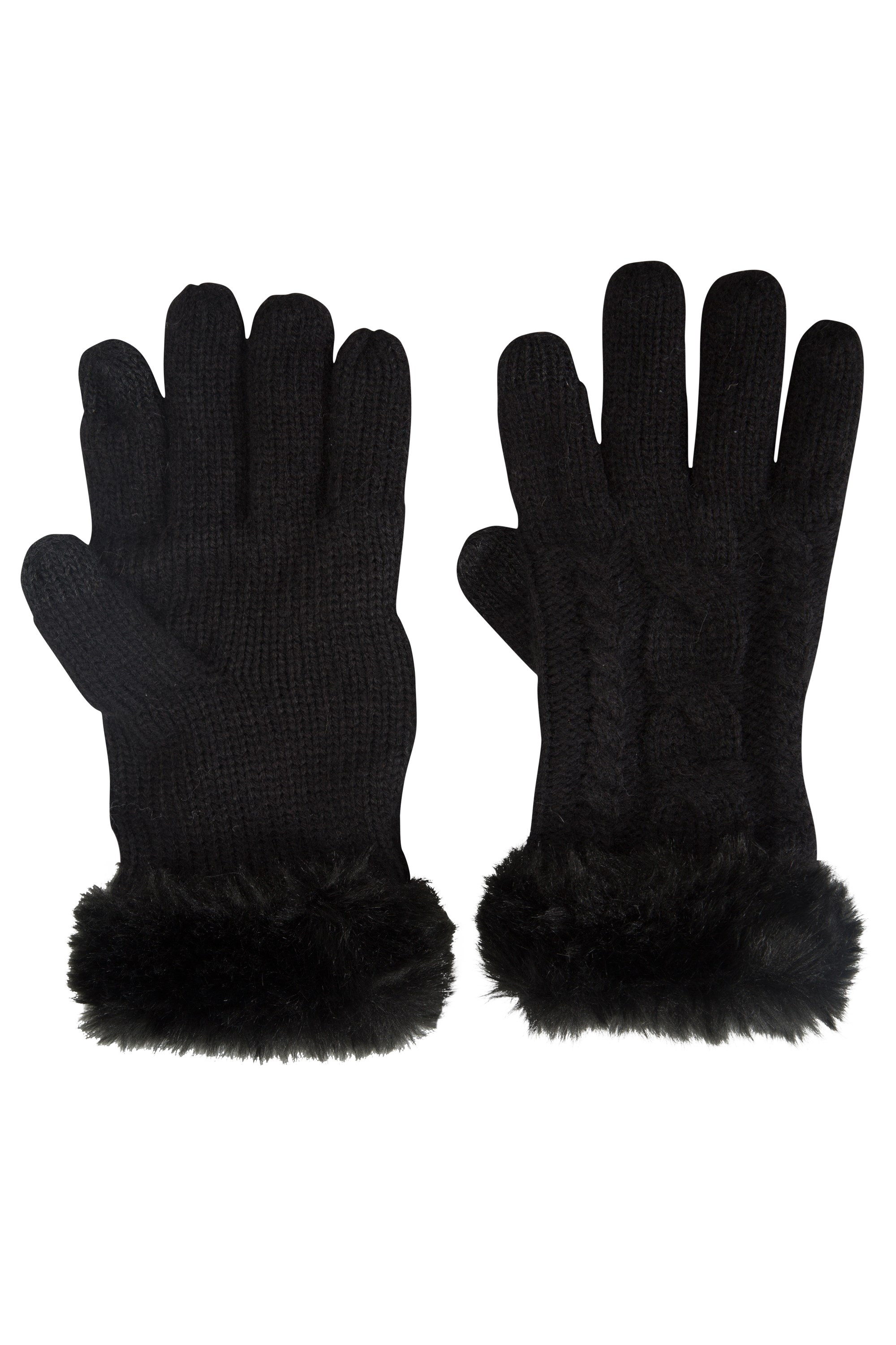 Faux Fur Touch Screen Womens Gloves - Black