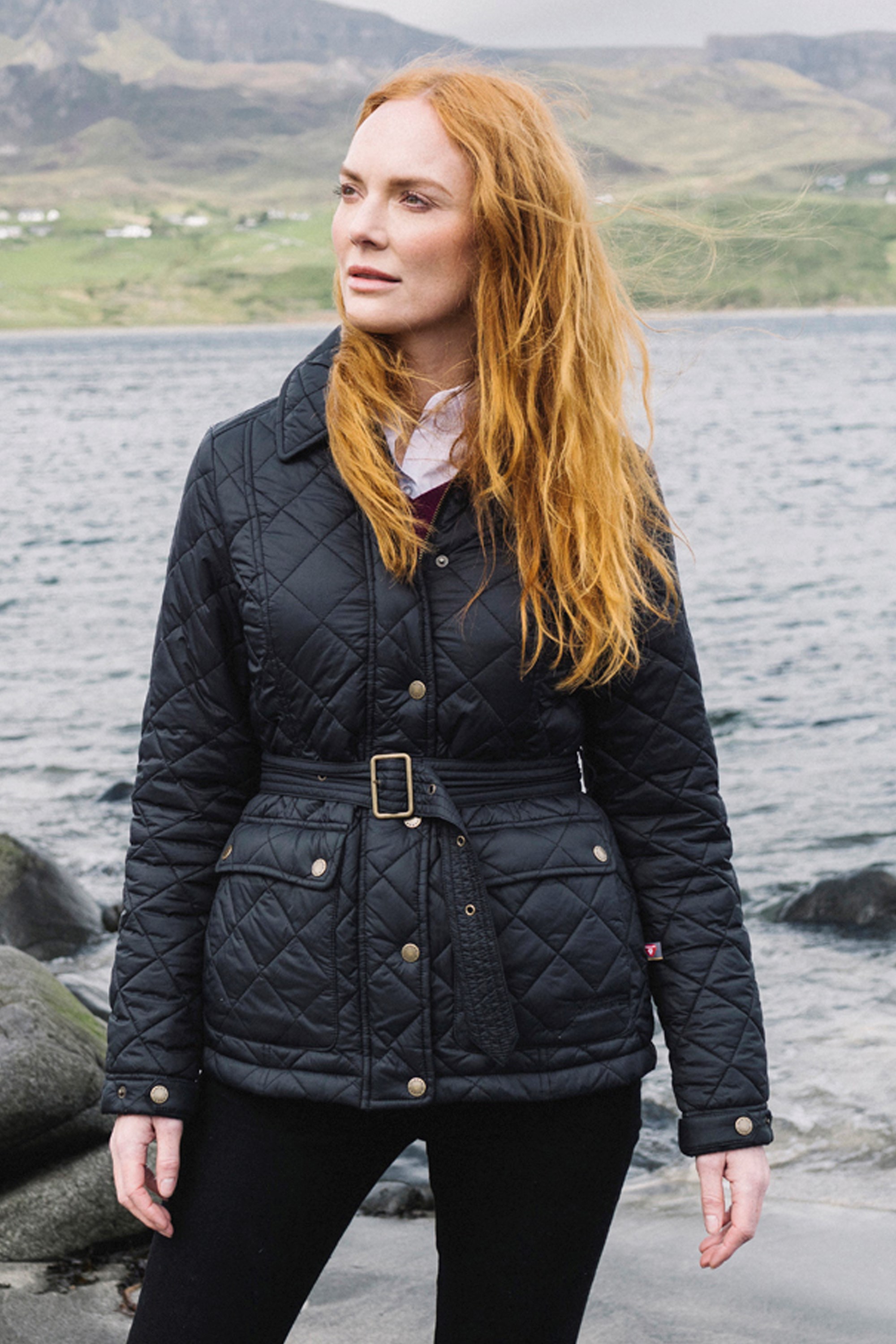 Galloway Womens Belted Quilted Jacket - Black