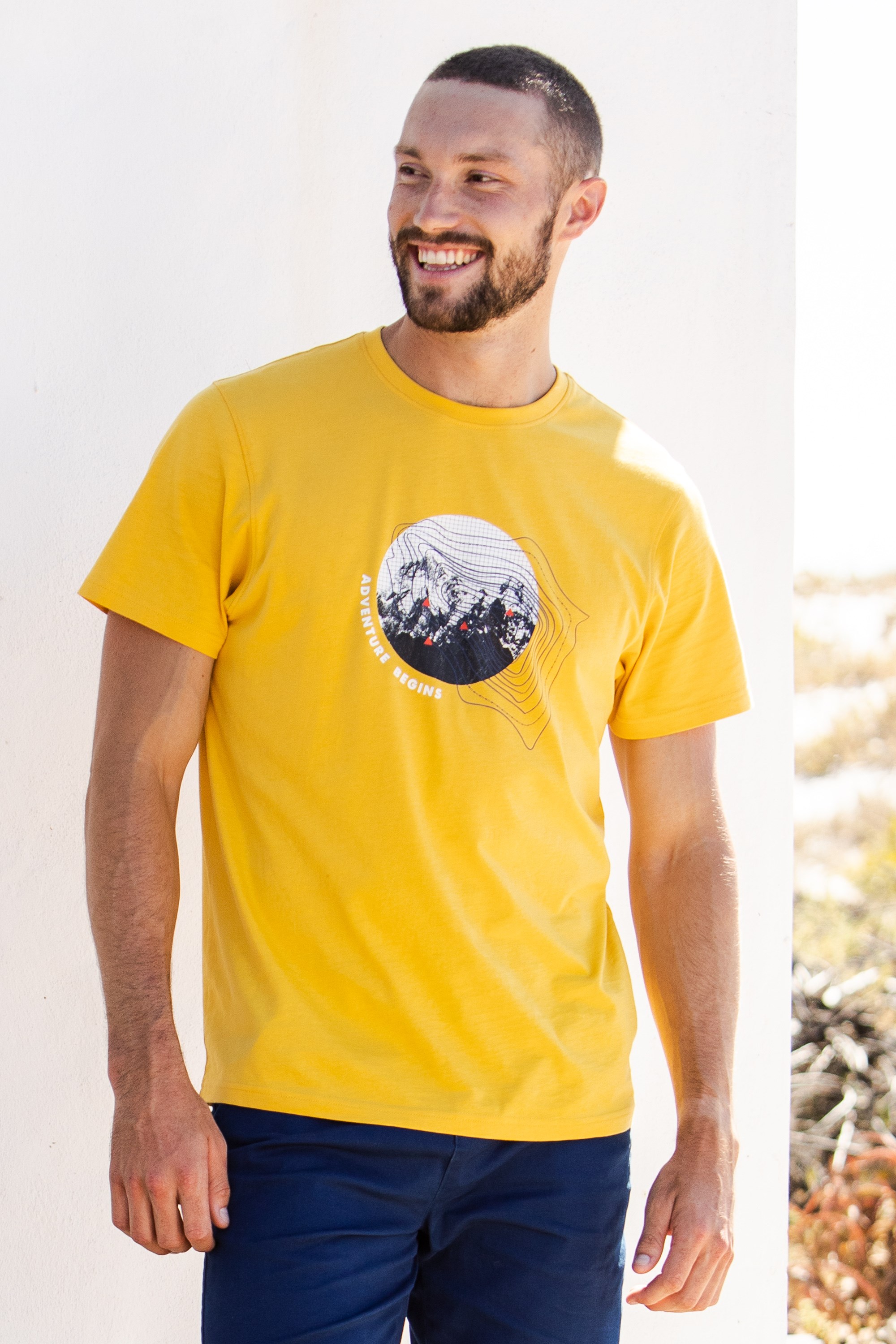 Adventure Begins Organic Cotton Mens T-shirt - Yellow