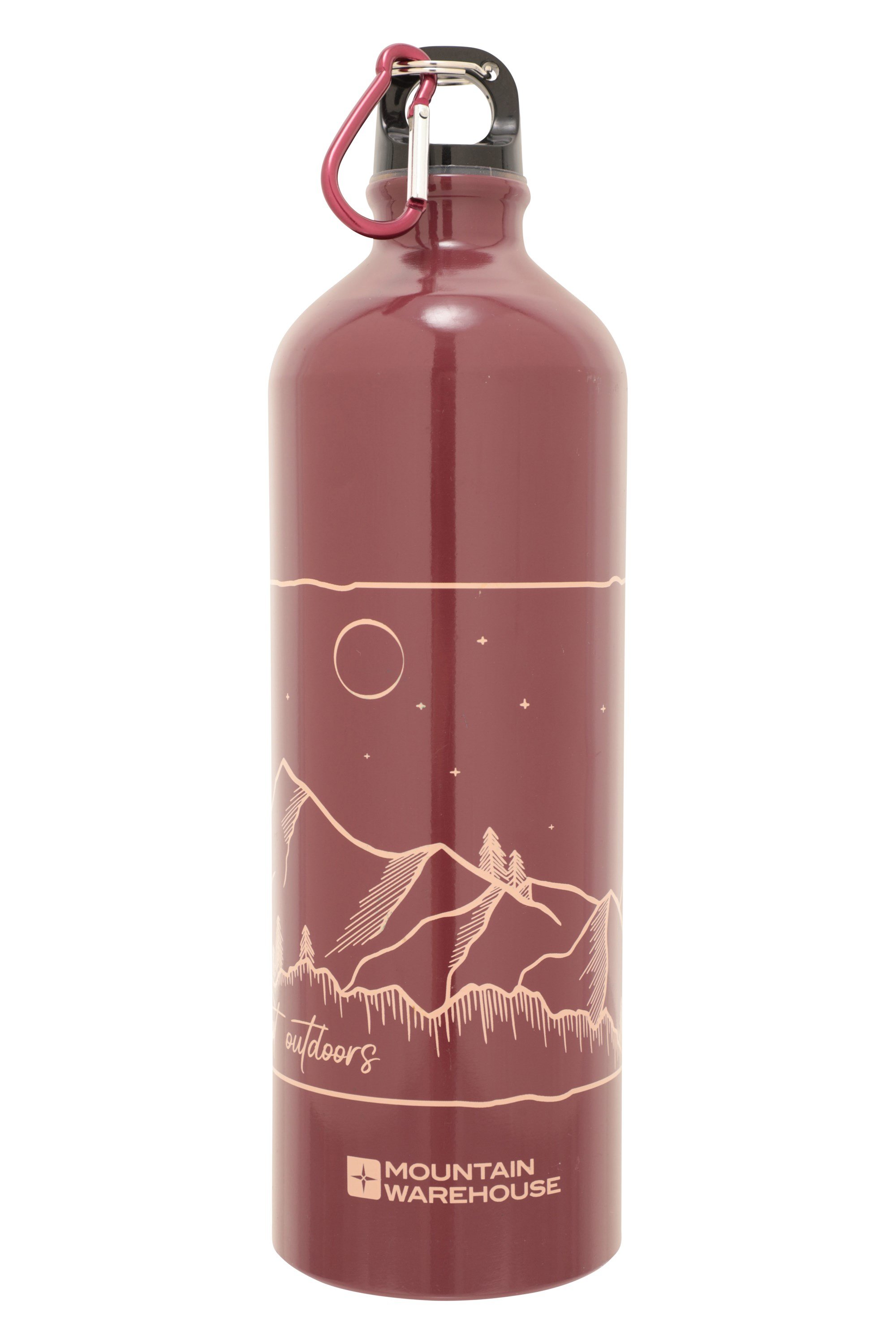 1l Printed Metallic Water Bottle With Karabiner - Burgundy