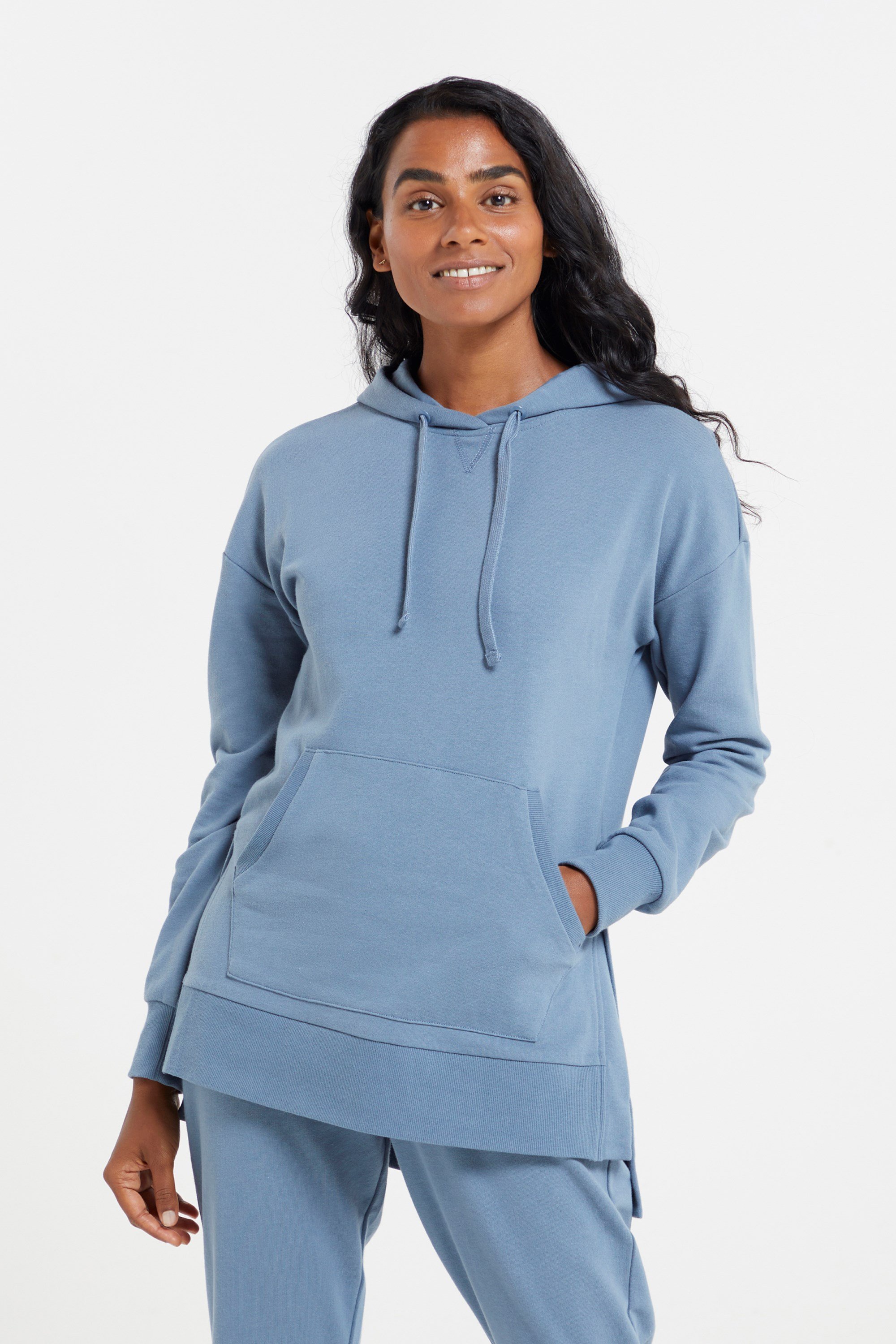 Lounge Soft-touch Womens Longline Hoodie - Blue