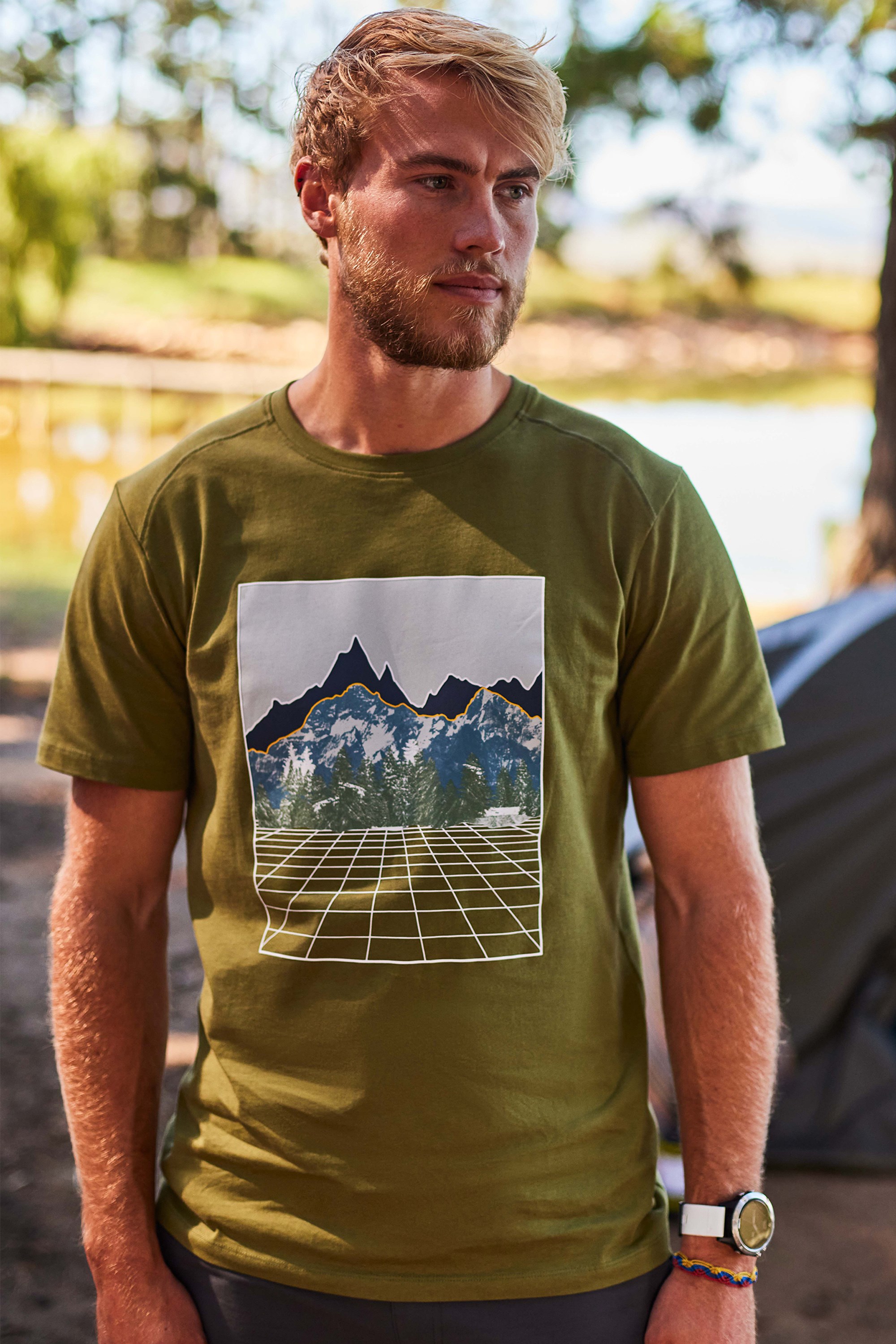 Mountain Grid Mens Organic T-shirt - Green