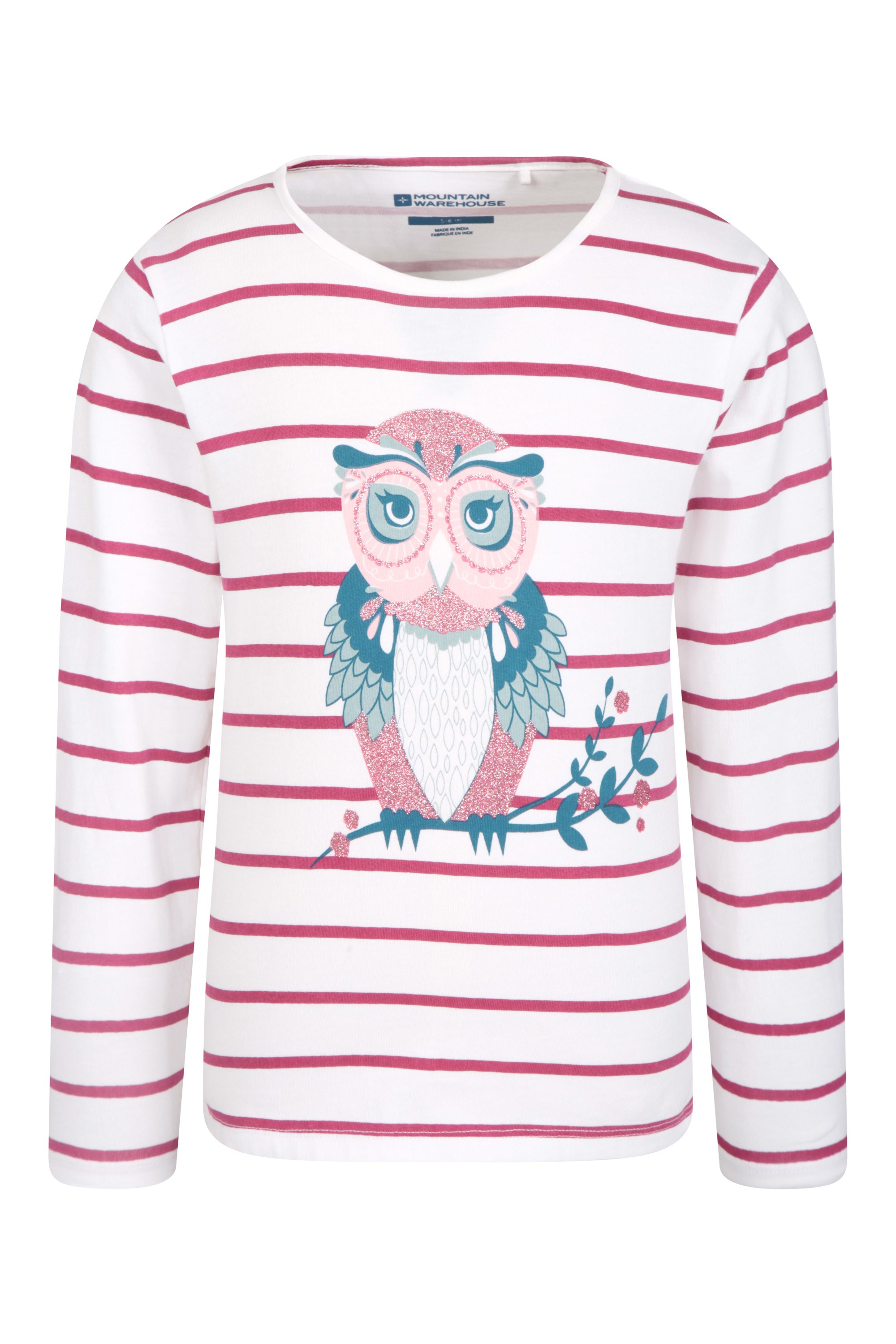 Owl Sparkle Striped Kids T-shirt - Pink