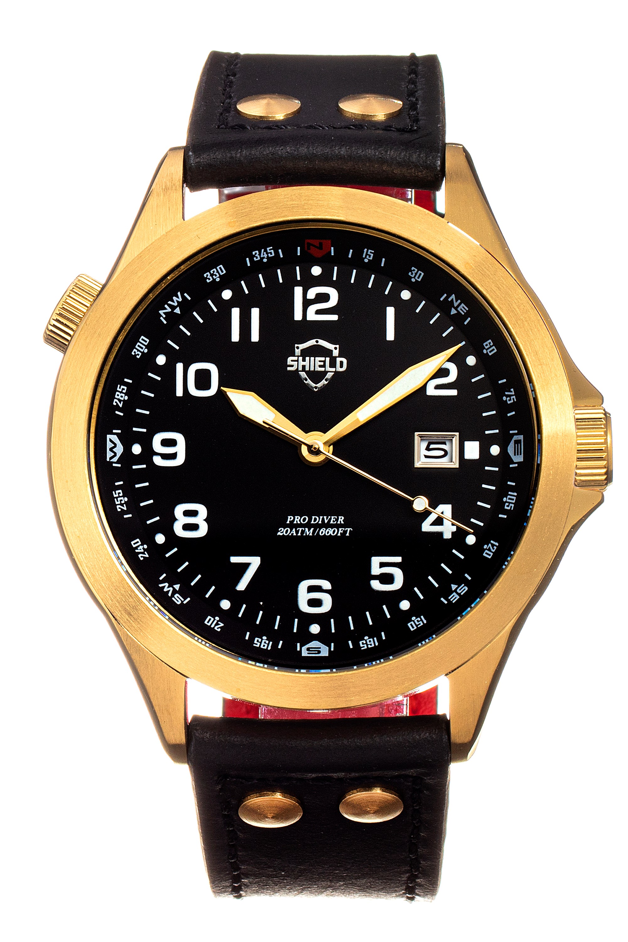 Palau Mens Leather Band Diver Watch With Date -