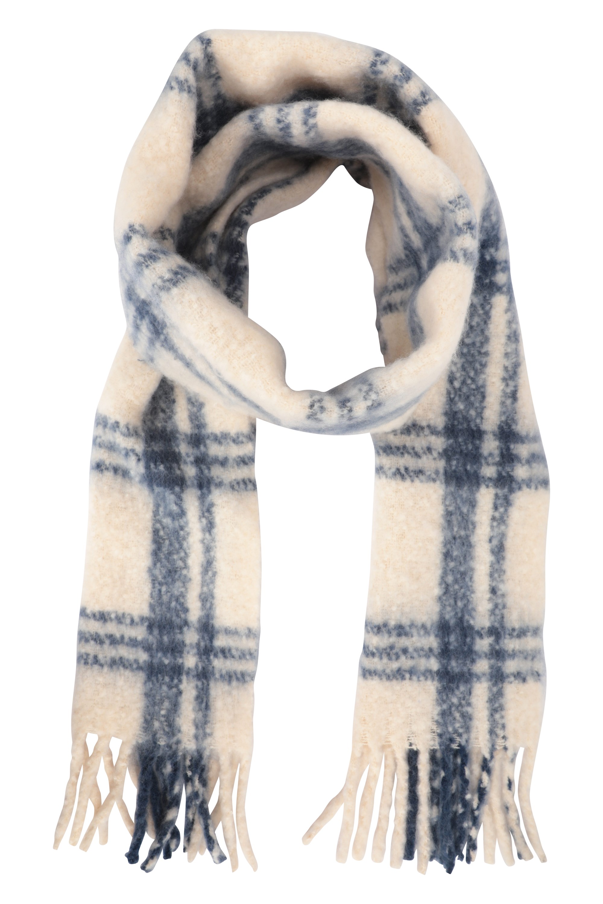 Recycled Grid Check Scarf - Navy