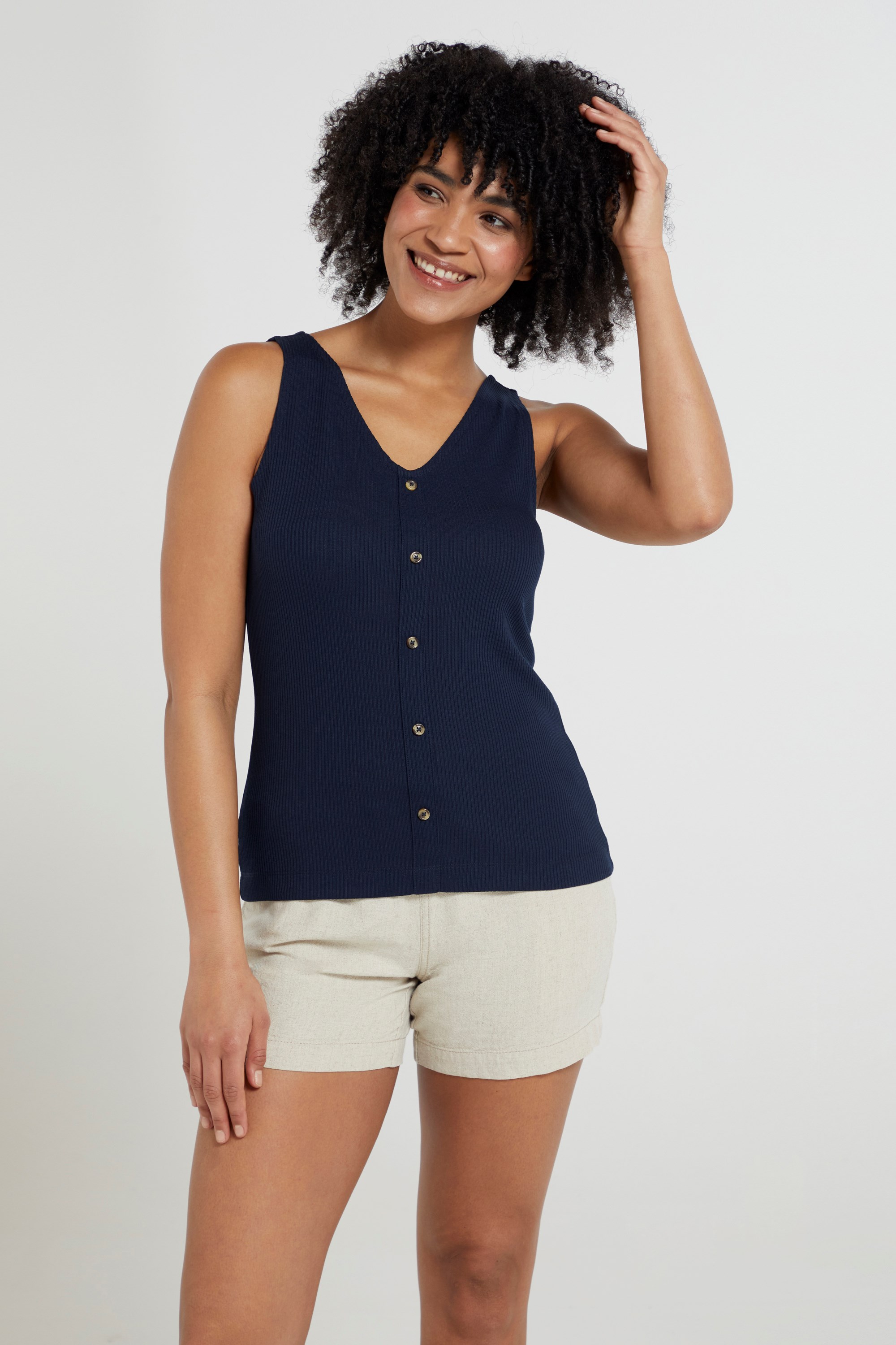 Ribbed Womens Button Front Vest - Navy