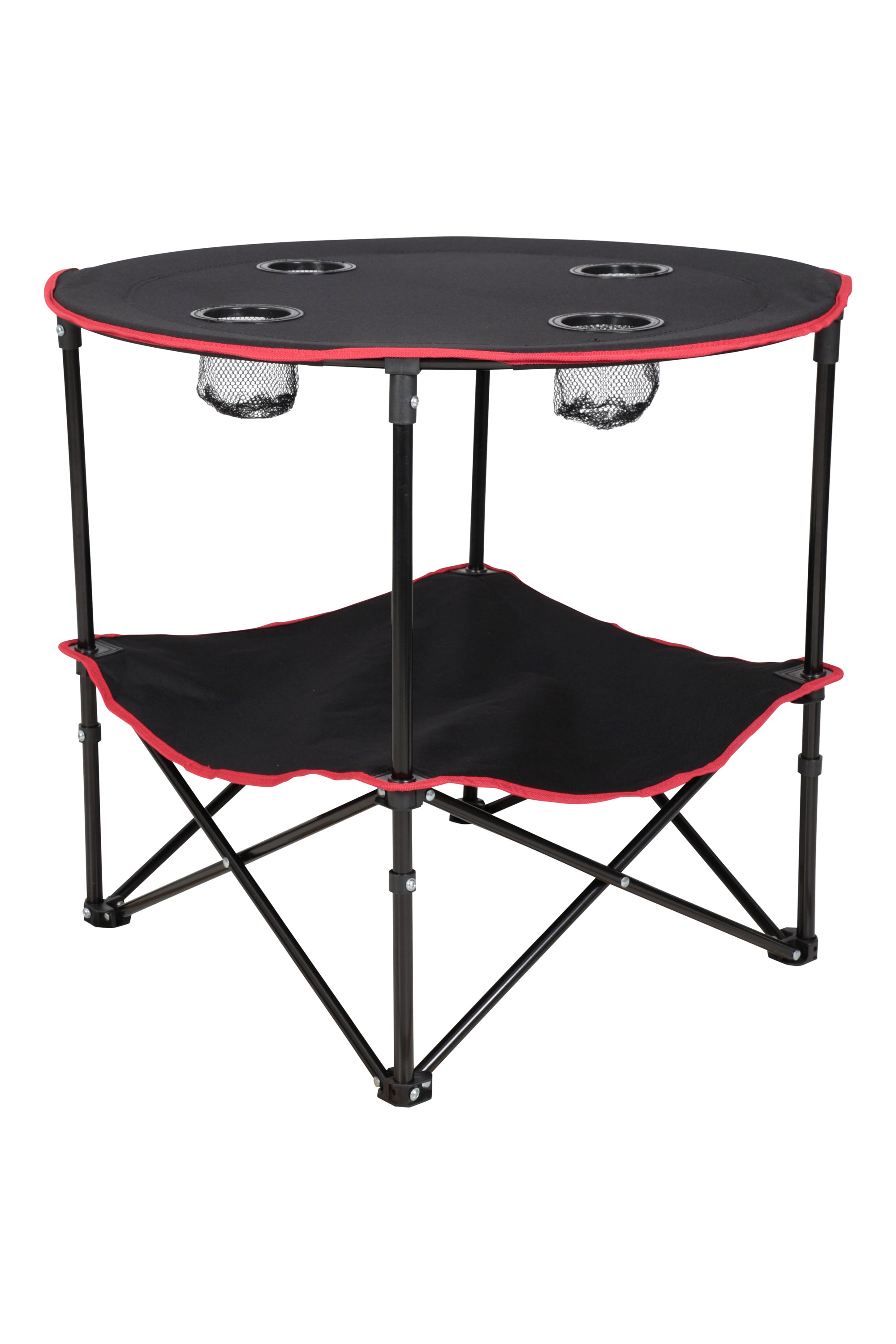 Round Foldable Camping Table With Cup Holders - Black