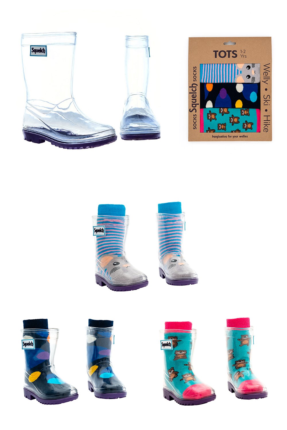 Toddler Transparent Welly Boots And Socks Package -