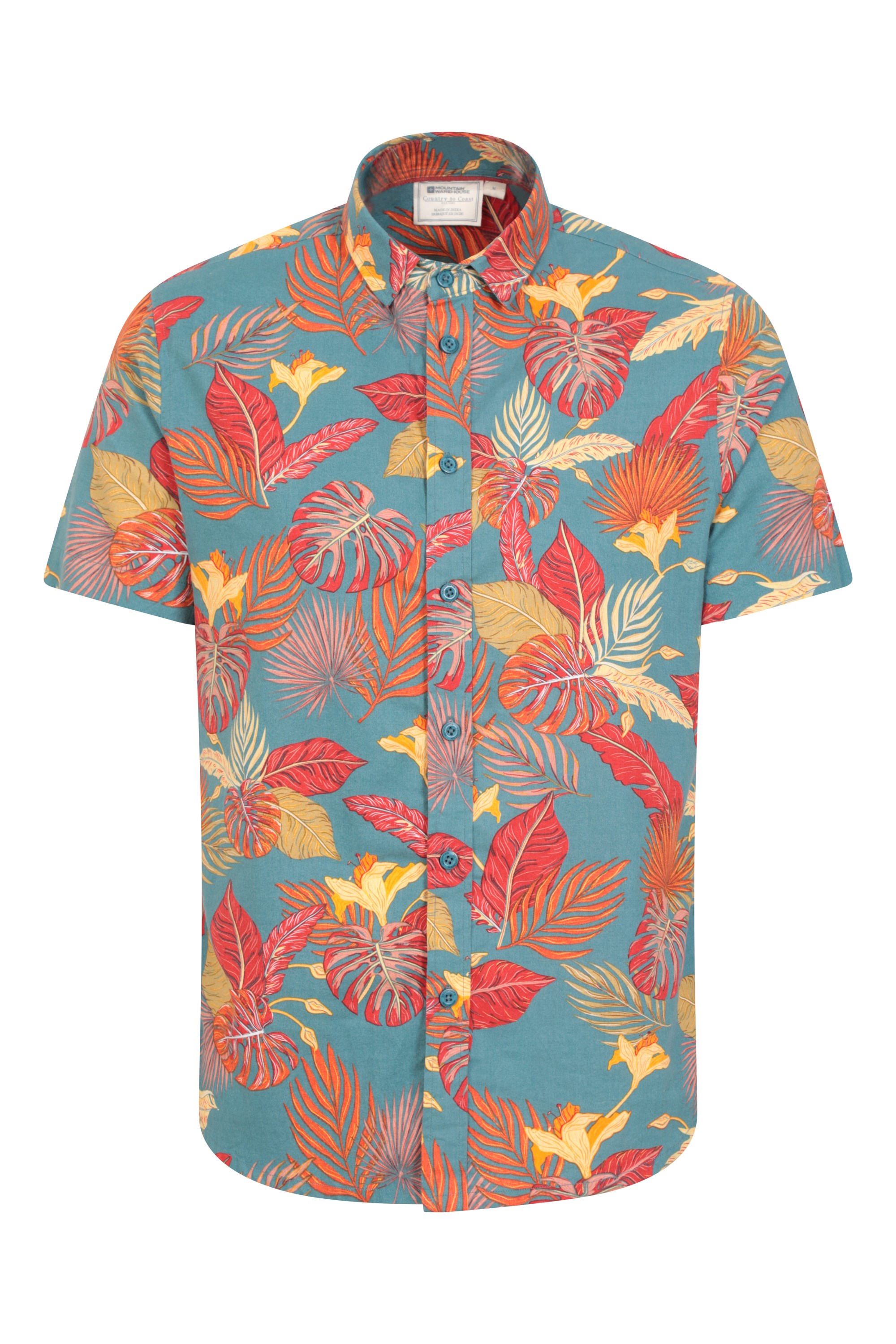 Tropical Printed Slim Fit Mens Shirt - Orange