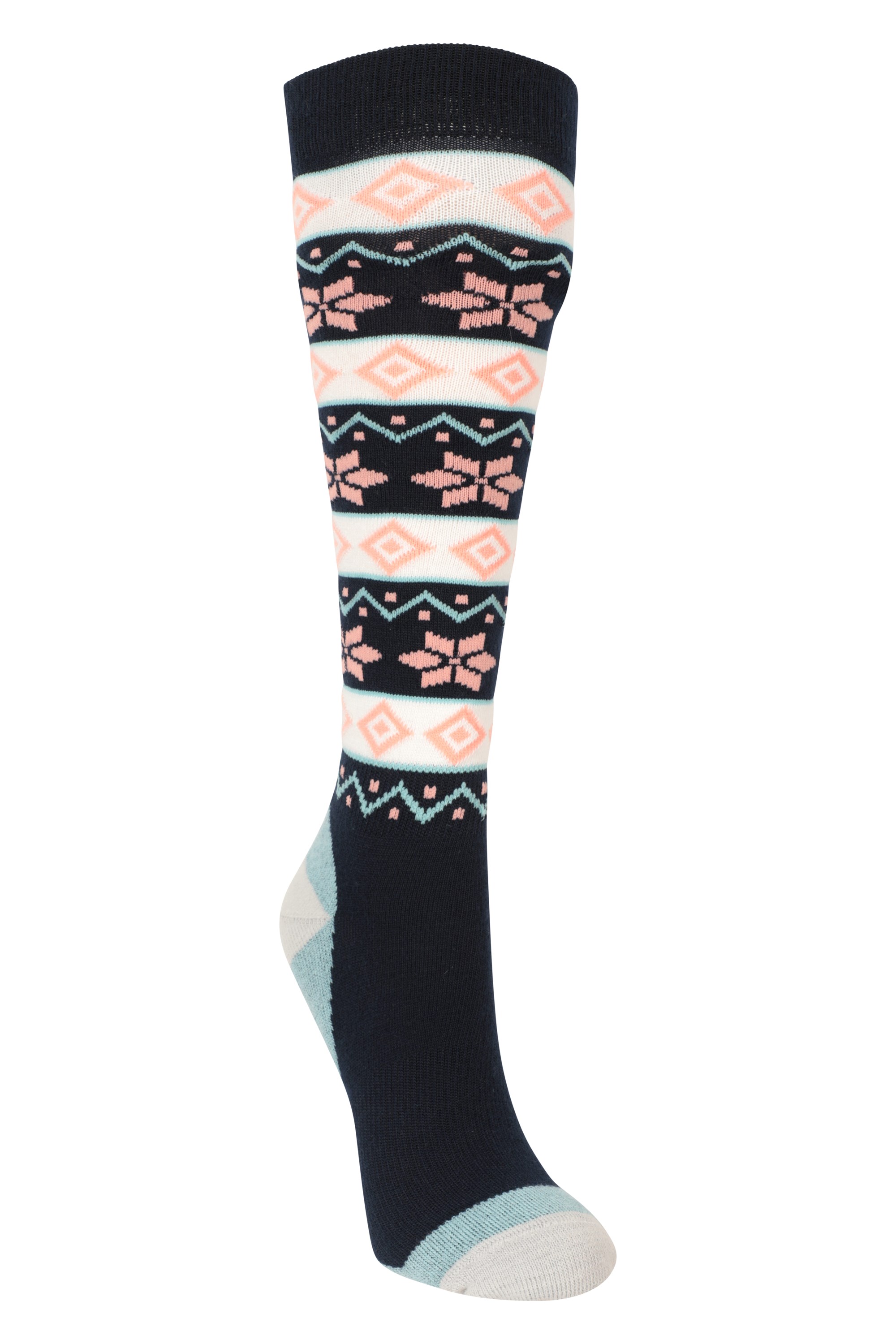 Womens Patterned Ski Socks - Navy