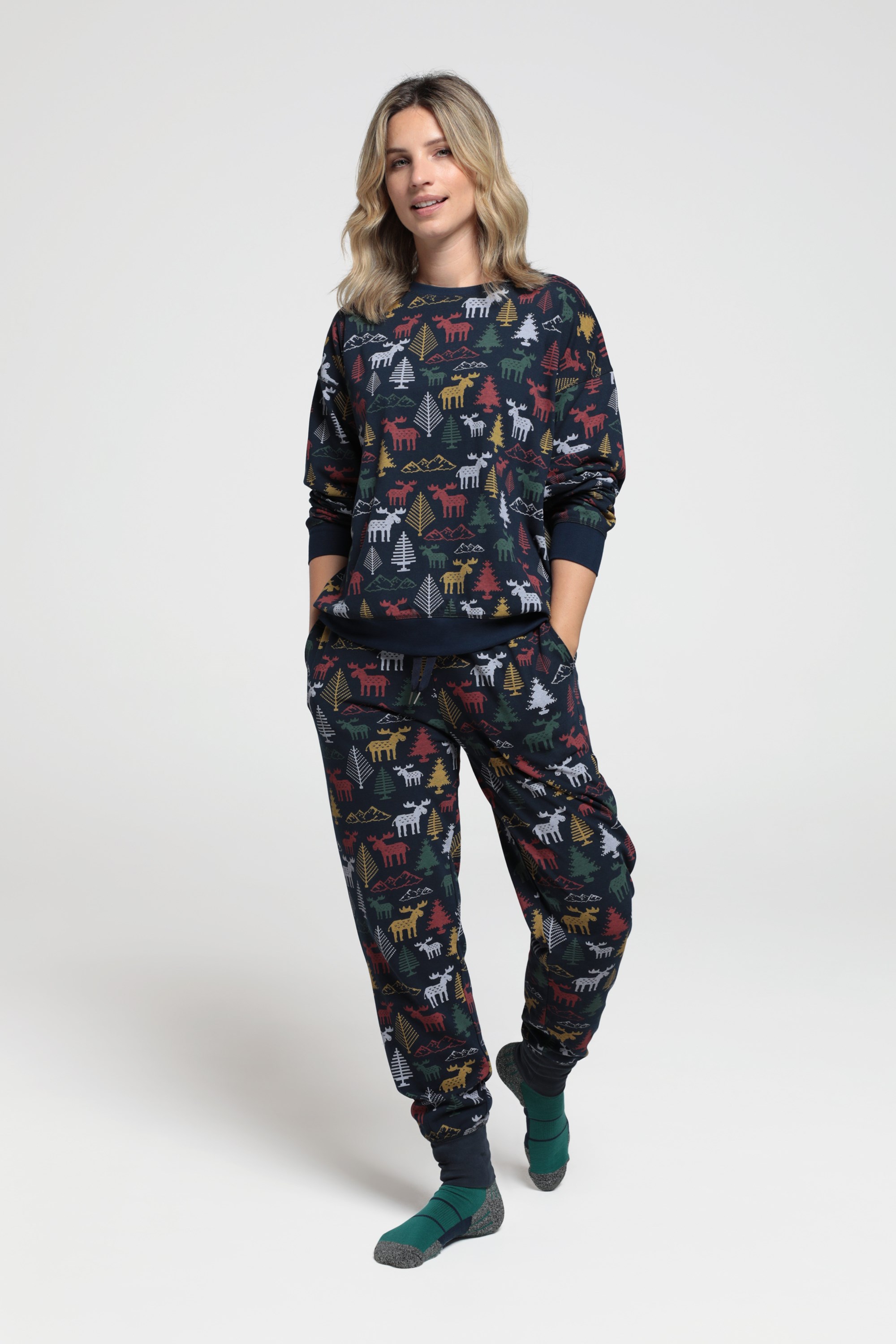 Womens Printed Pyjama Set - Navy