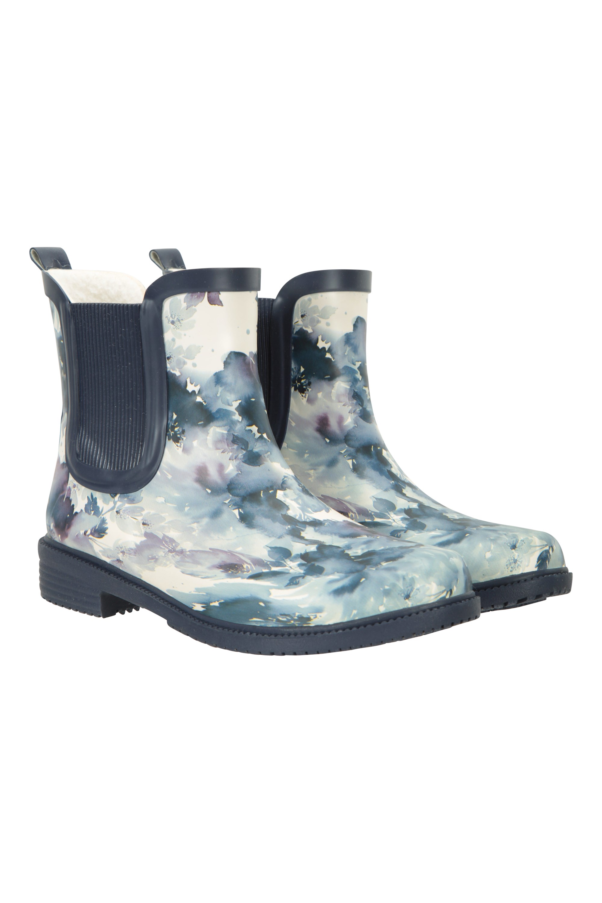 Womens Printed Winter Rubber Ankle Wellies - Blue