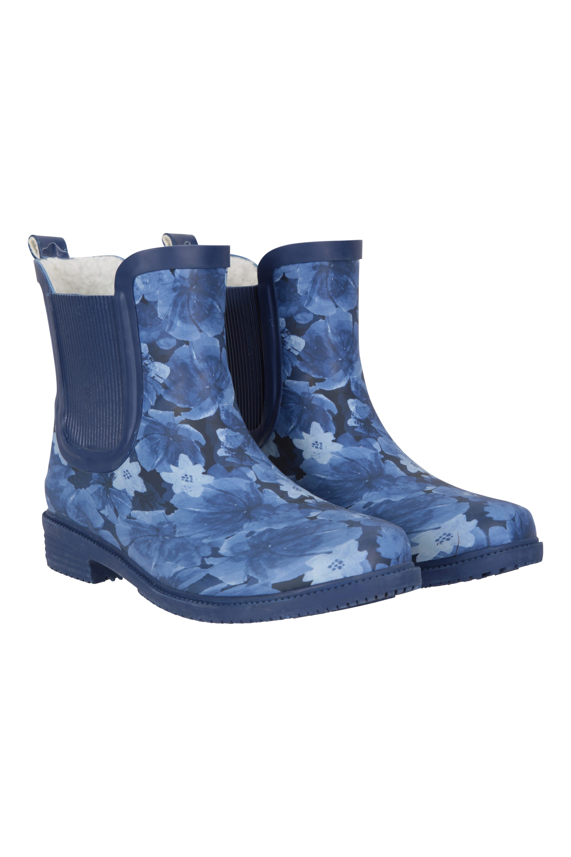 Womens Printed Winter Rubber Ankle Wellies - Dark Blue