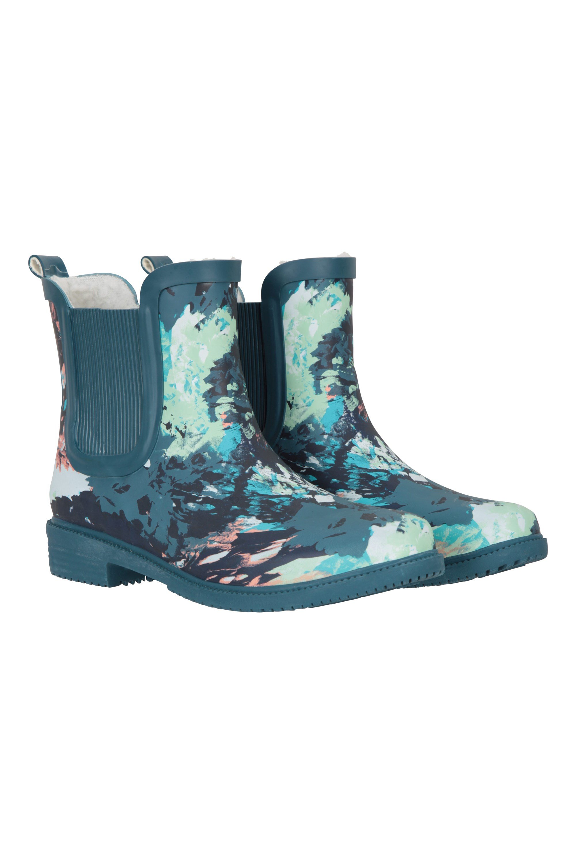 Womens Printed Winter Rubber Ankle Wellies - Green