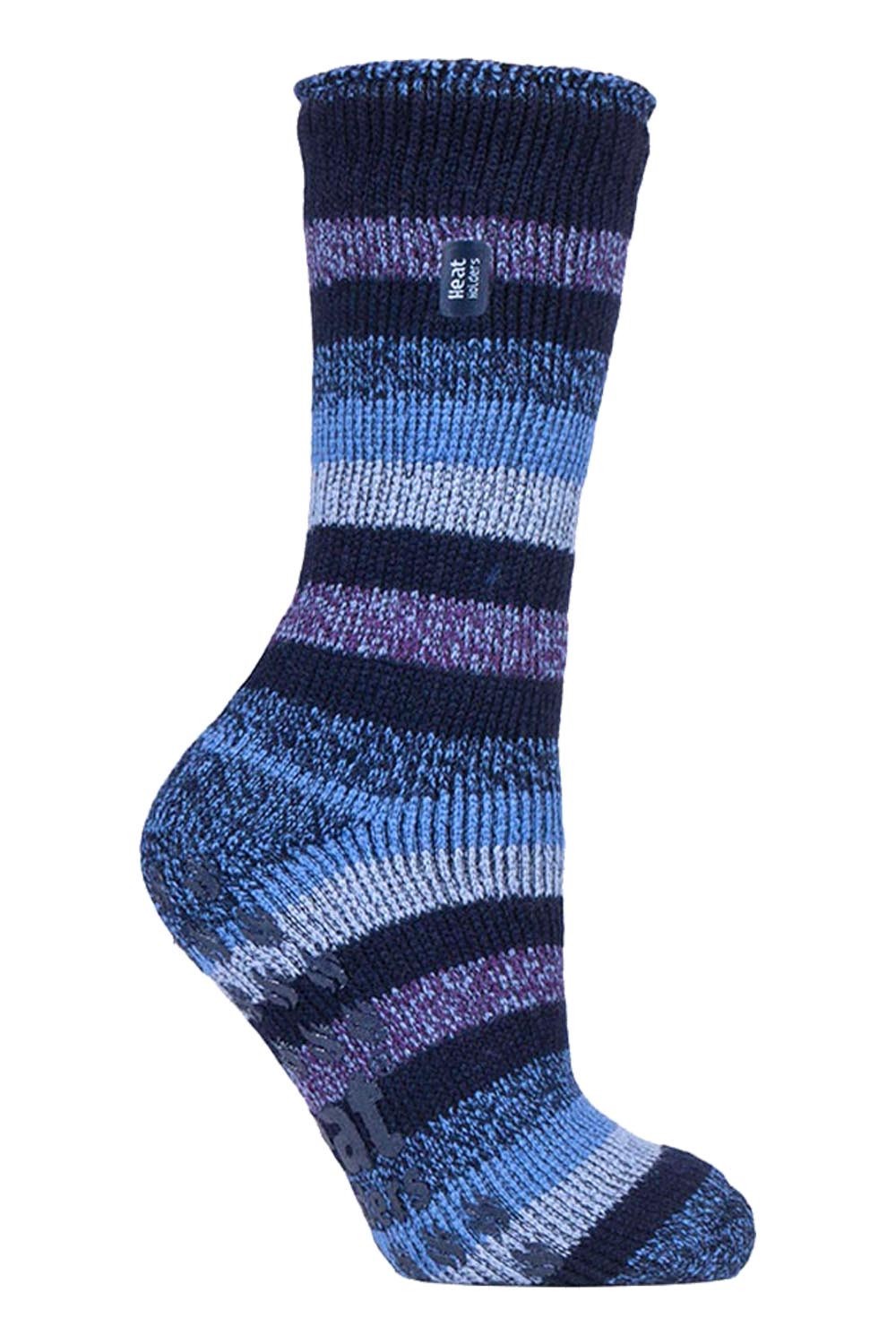 Womens Striped Thermal Socks With Grips -